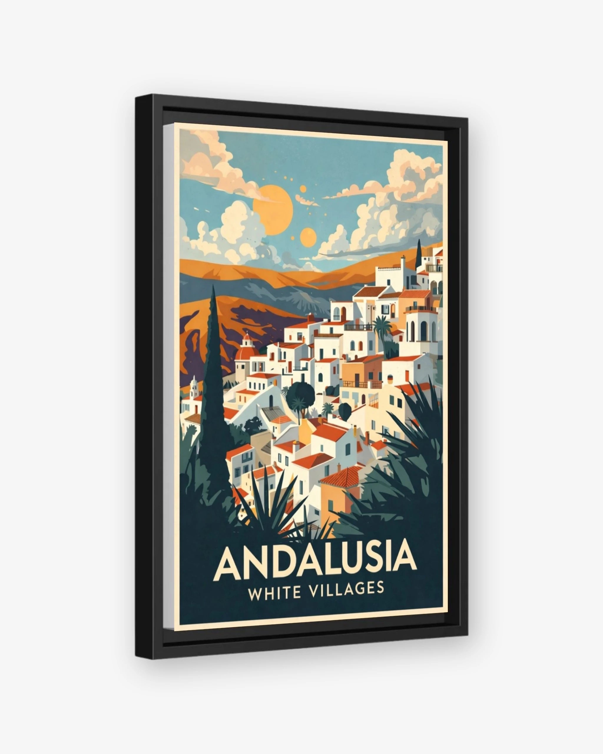Andalusia White Villages travel poster black framed canvas