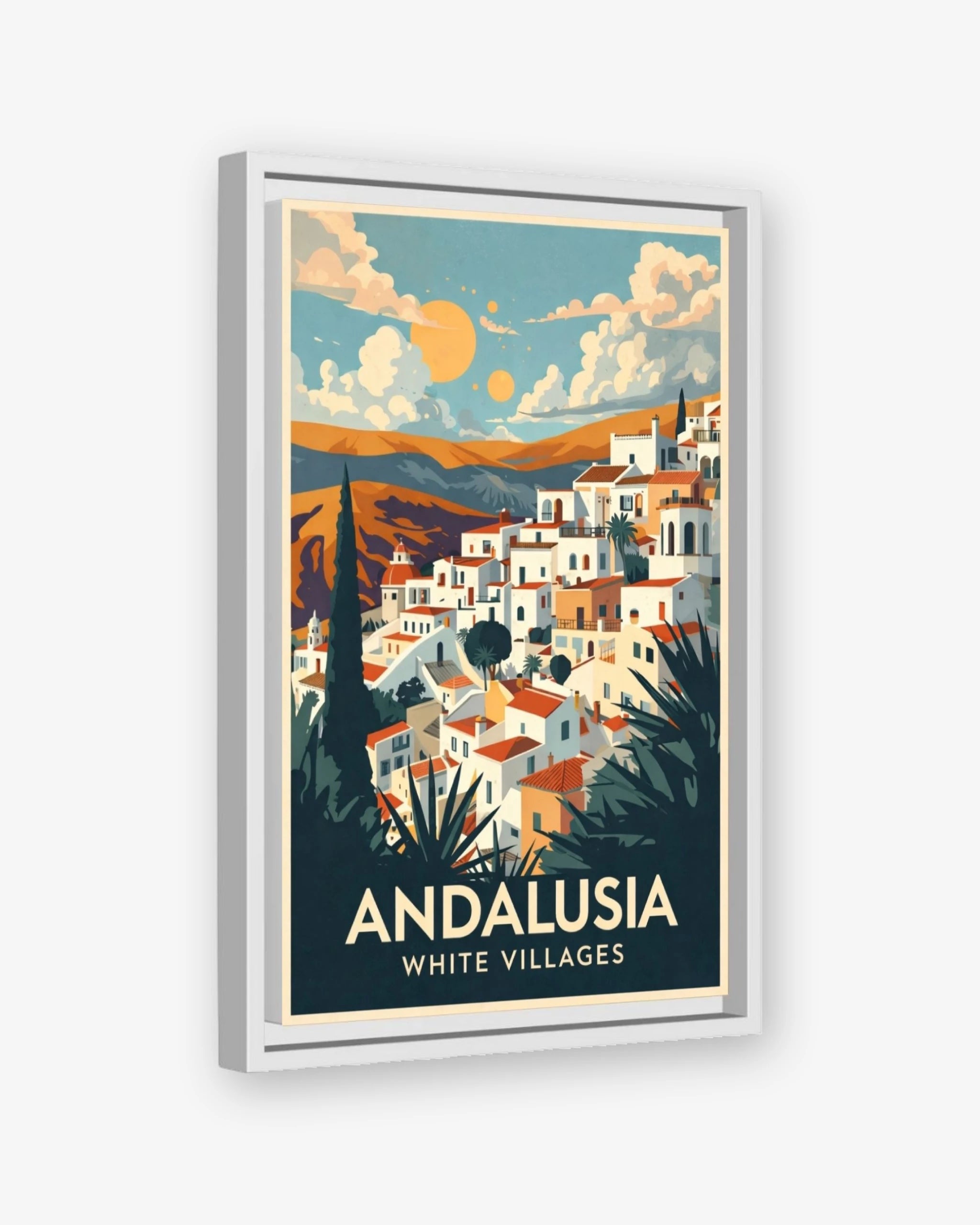 Andalusia White Villages travel poster white framed canvas