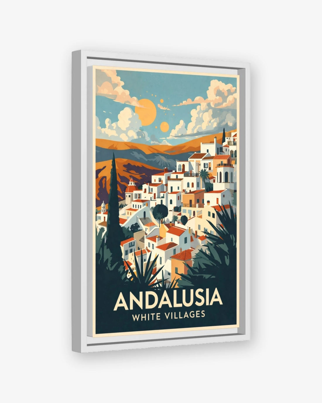 Andalusia White Villages travel poster white framed canvas