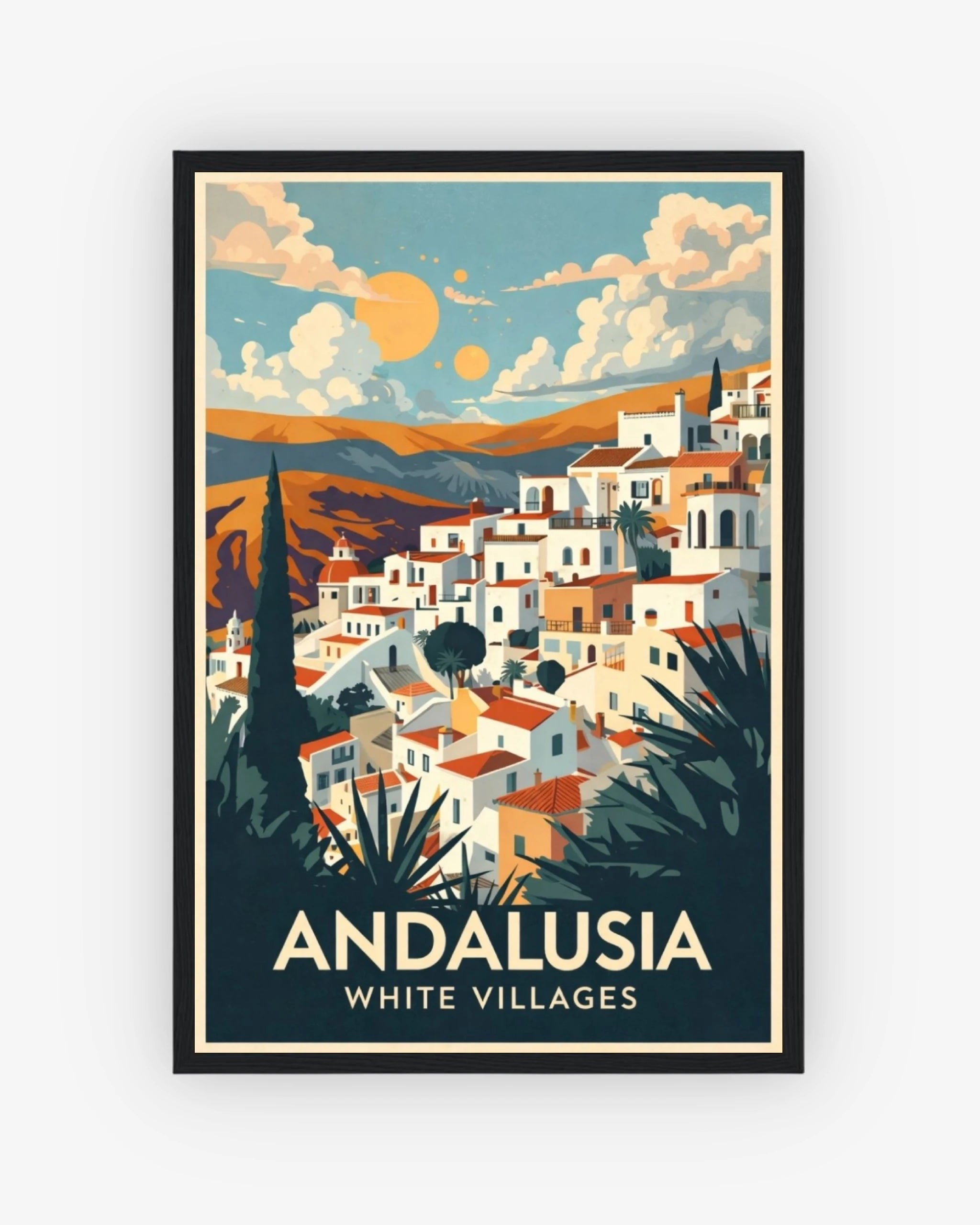 Andalusia White Villages travel poster with black frame