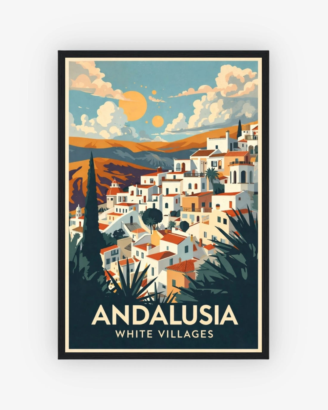 Andalusia White Villages travel poster with black frame