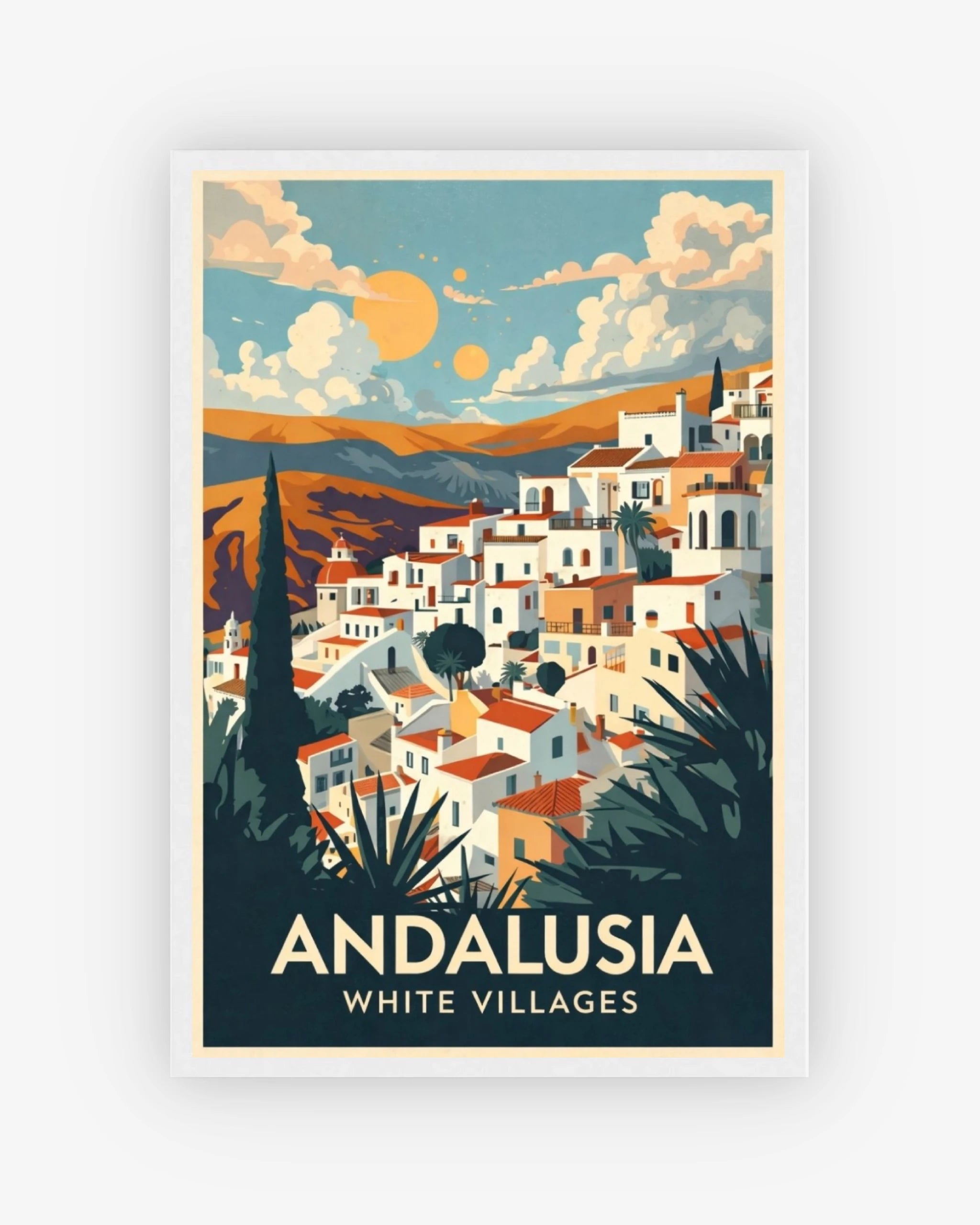 Andalusia White Villages travel poster with white frame