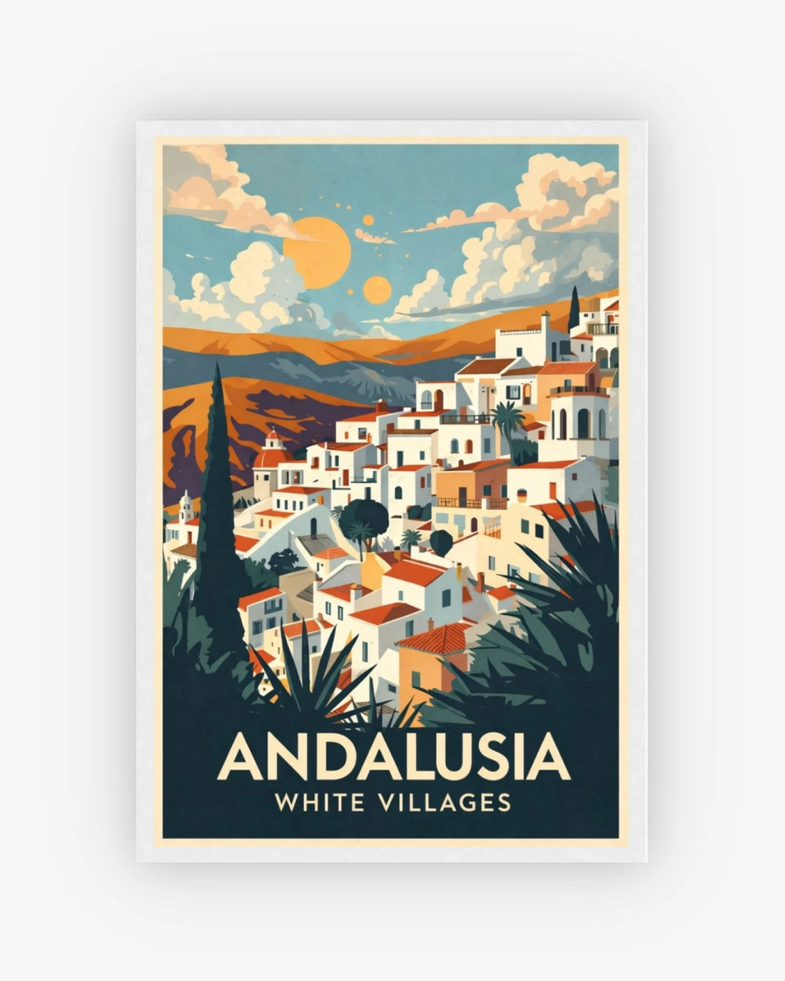 Andalusia White Villages travel poster with white frame