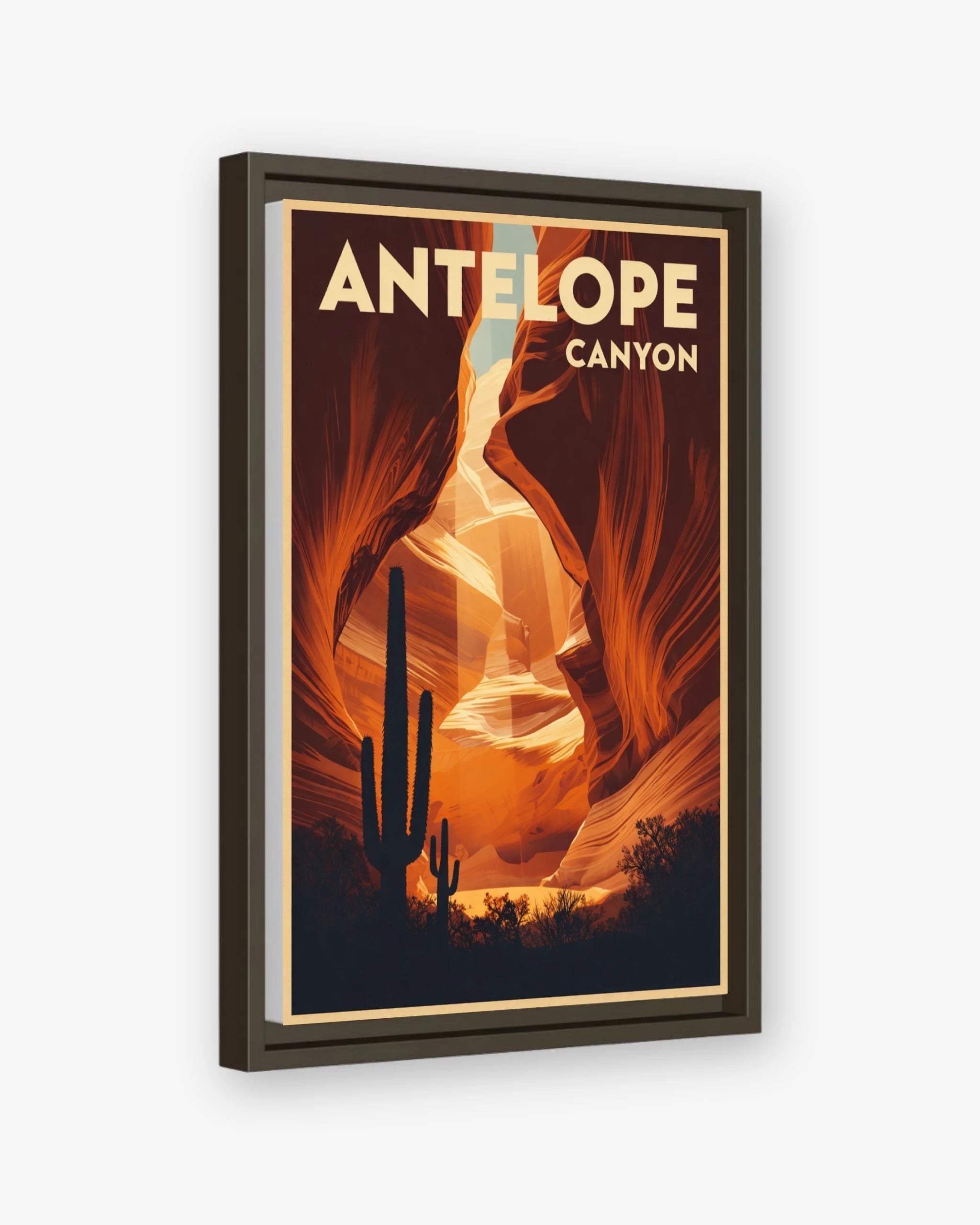Antelope Canyon travel poster espresso framed canvas
