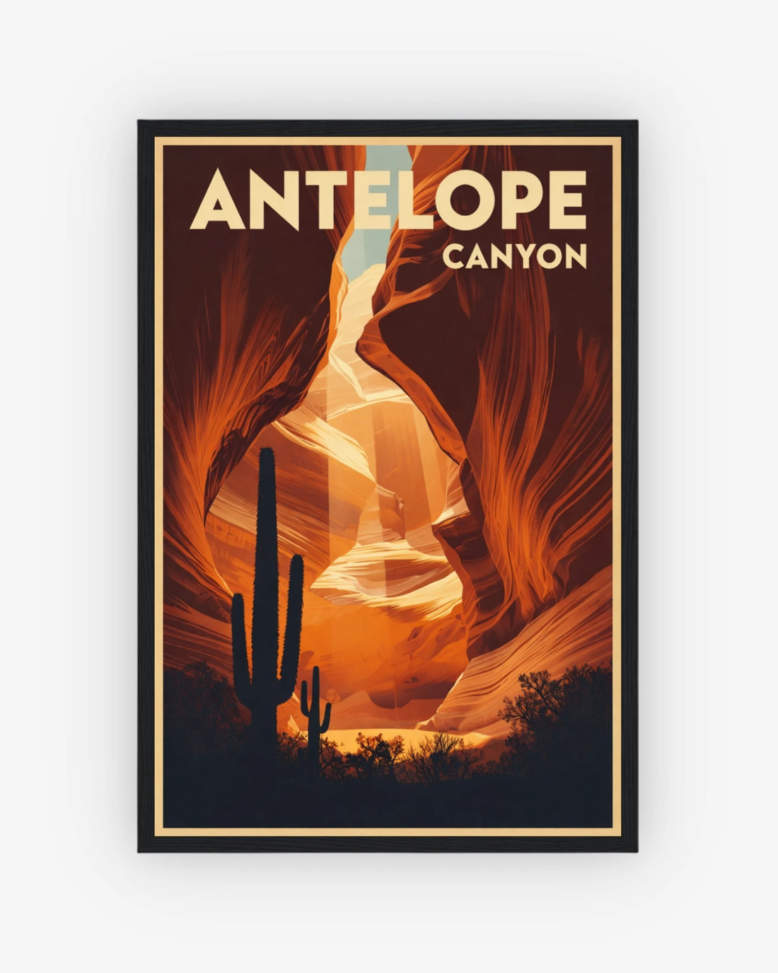 Antelope Canyon travel poster with black frame