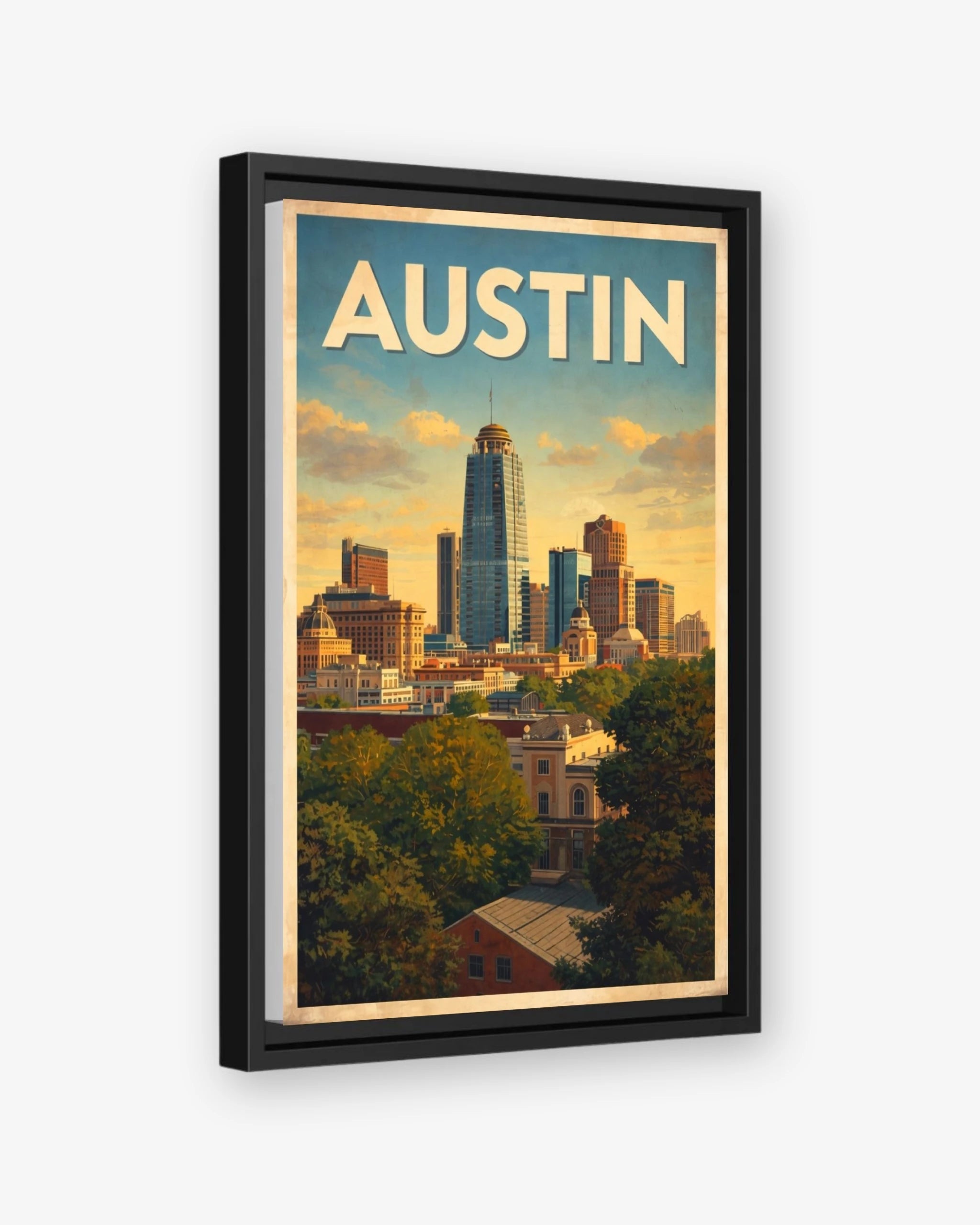 Austin travel poster black framed canvas