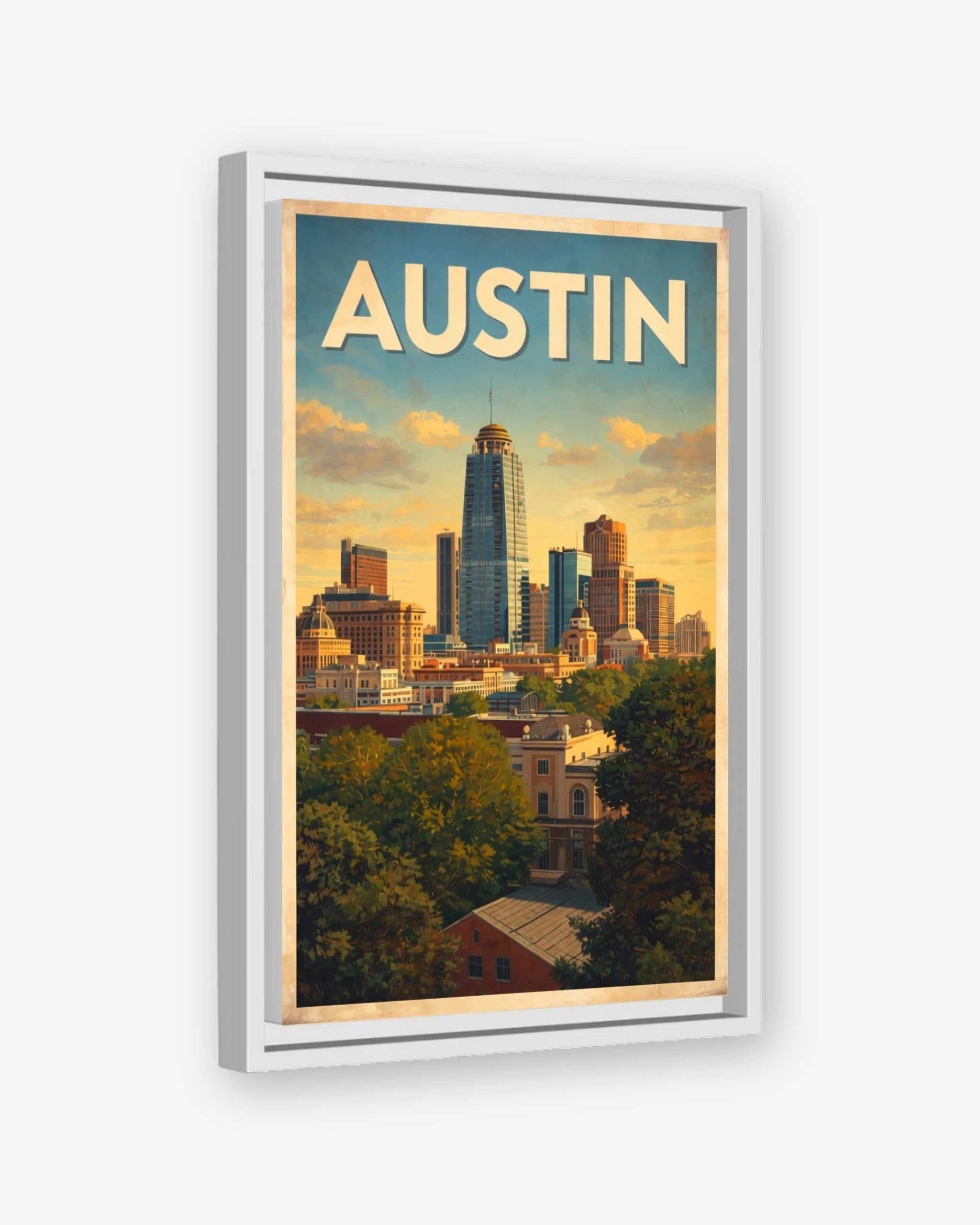 Austin travel poster white framed canvas
