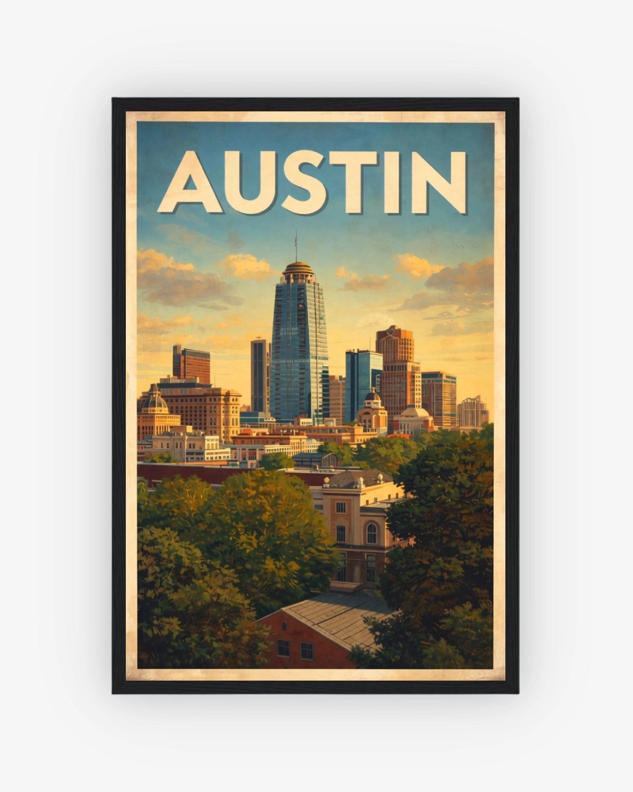 Austin travel poster with black frame