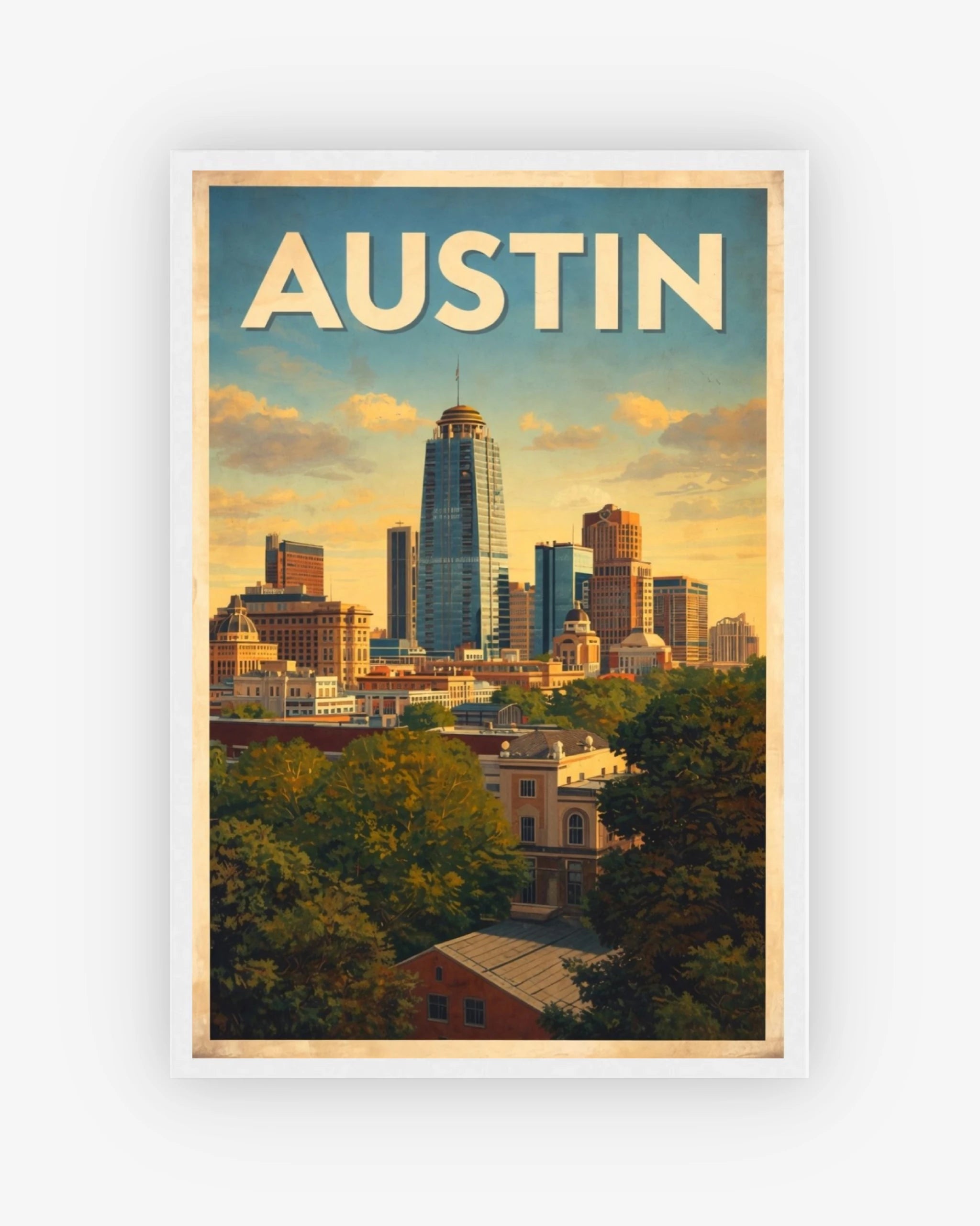 Austin travel poster with white frame