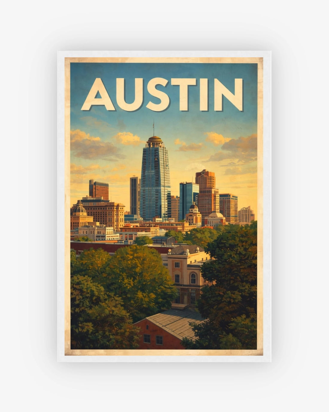 Austin travel poster with white frame