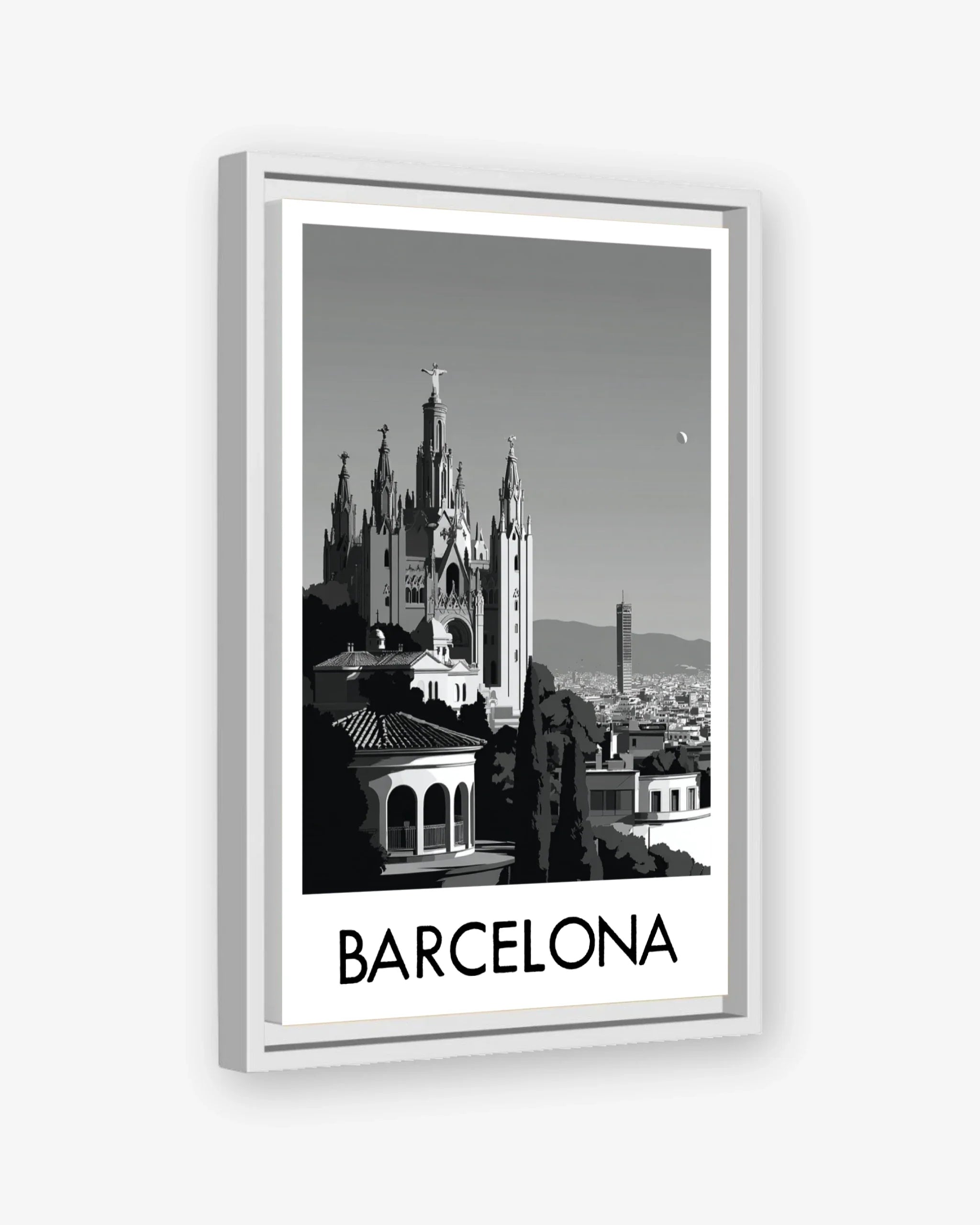 Barcelona white frame canvas