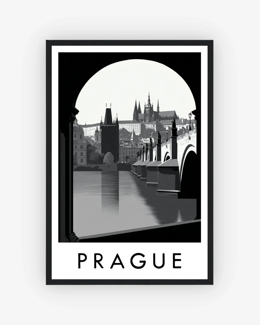 Prague black frame poster