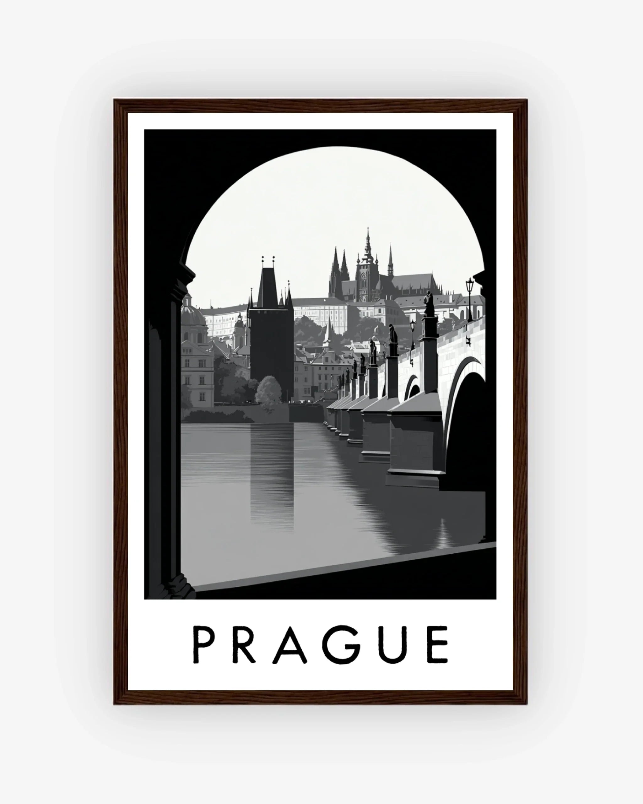 Prague dark wood frame poster