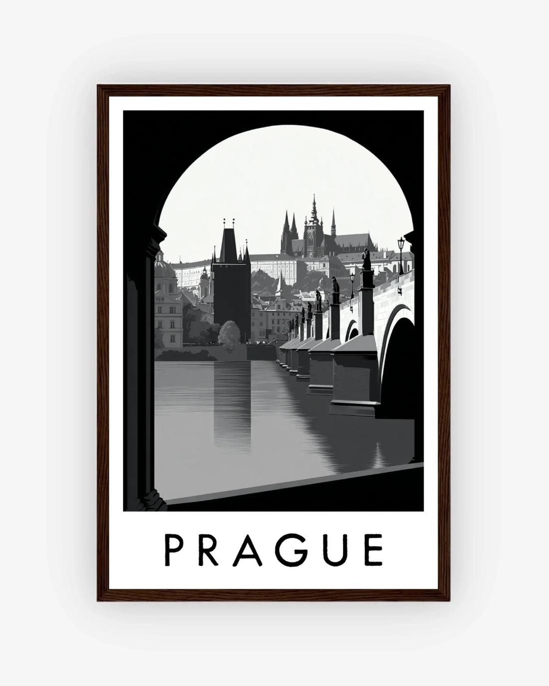Prague dark wood frame poster