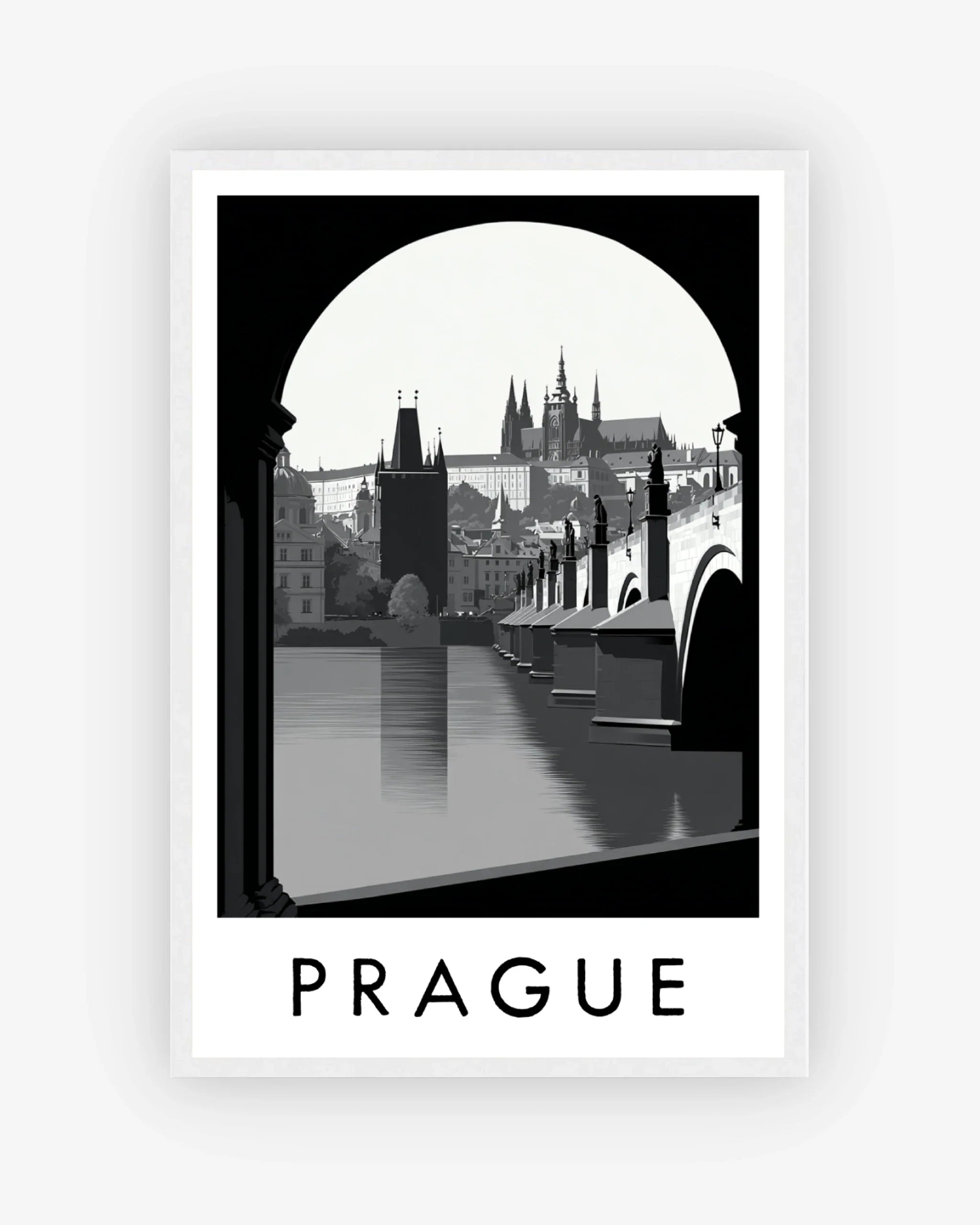 Prague white frame poster
