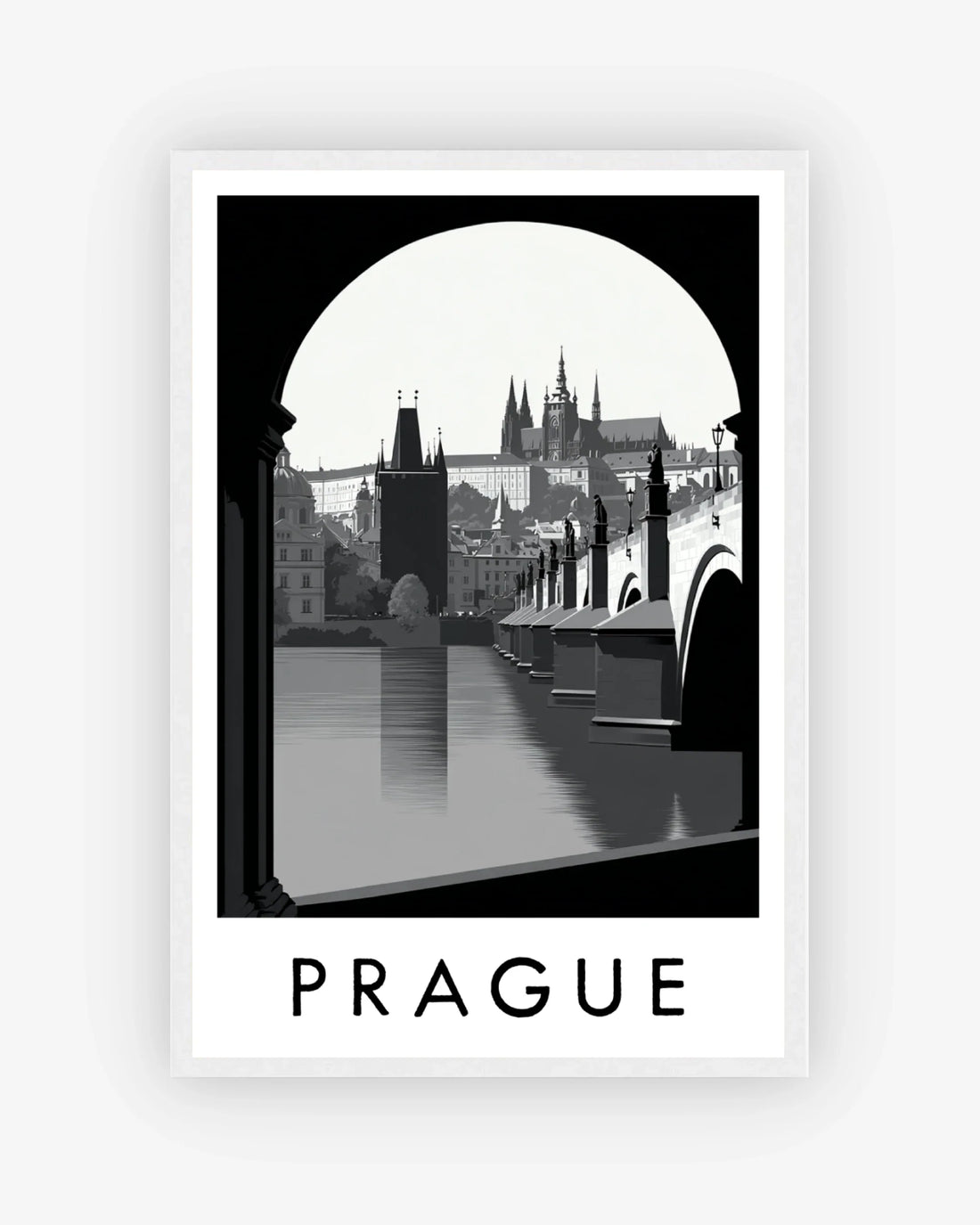 Prague white frame poster