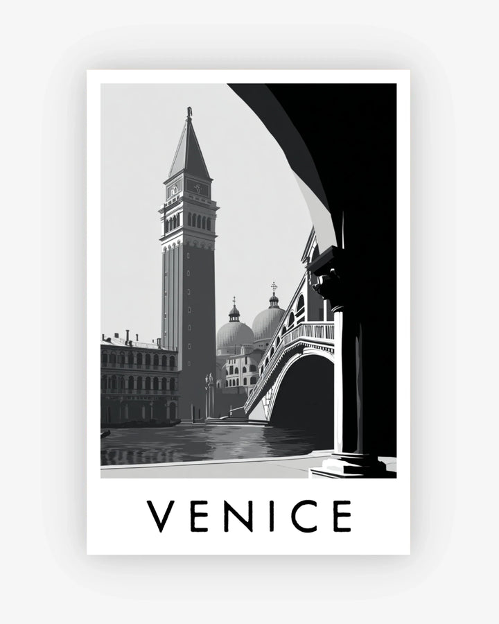 Black and white image of a Venice landmark with 'Venice' text at the bottom.