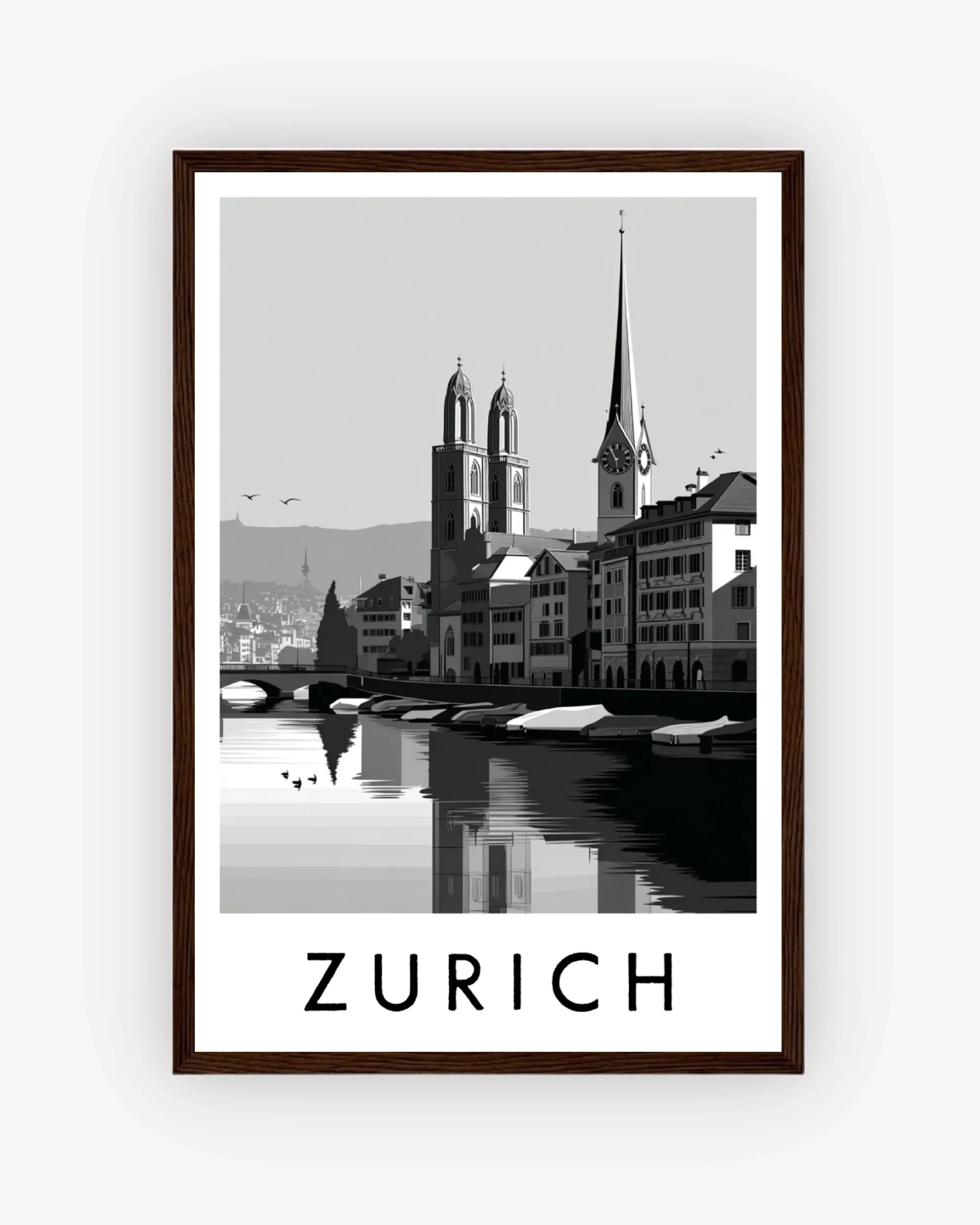 Zurich dark wood frame poster