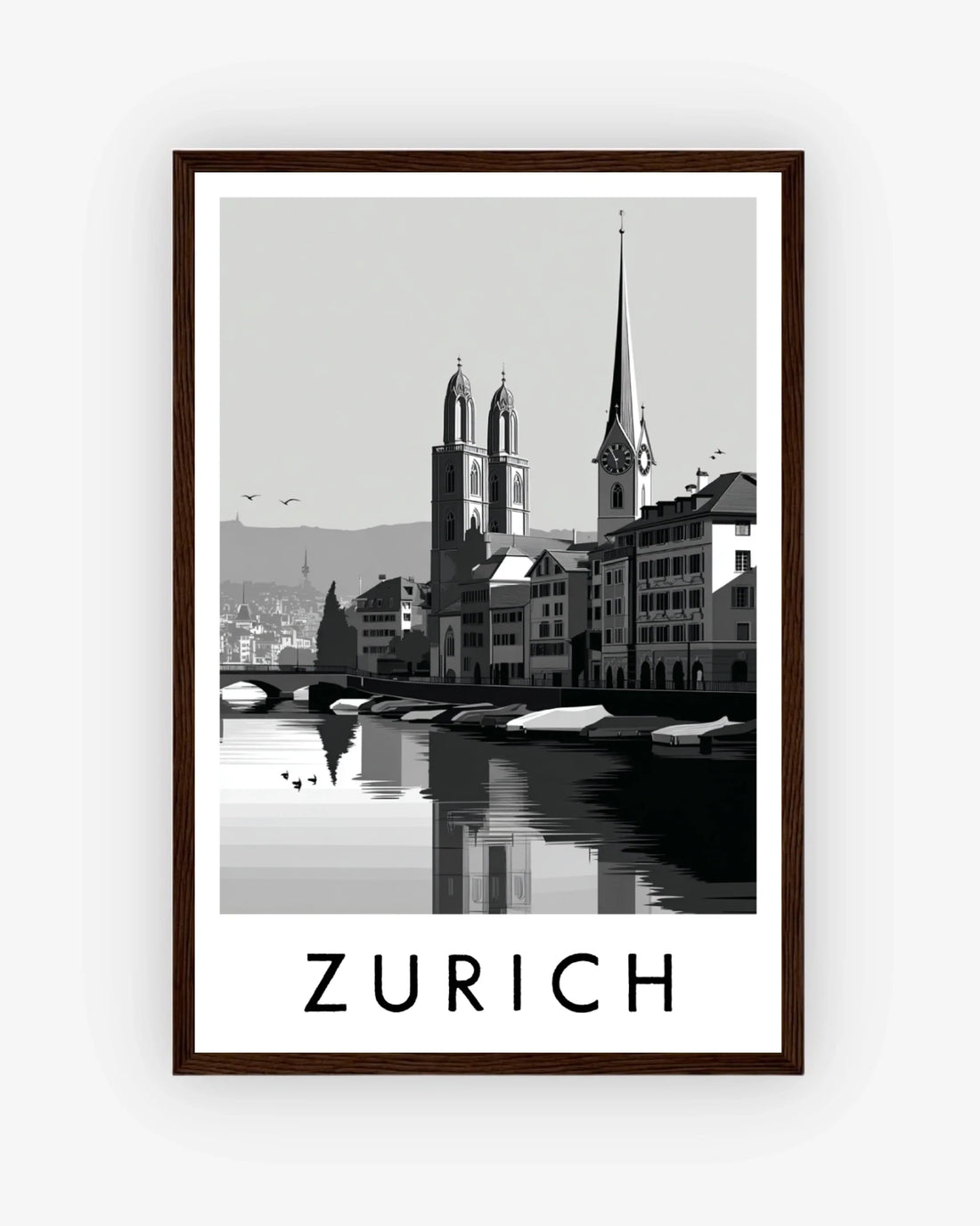 Zurich dark wood frame poster