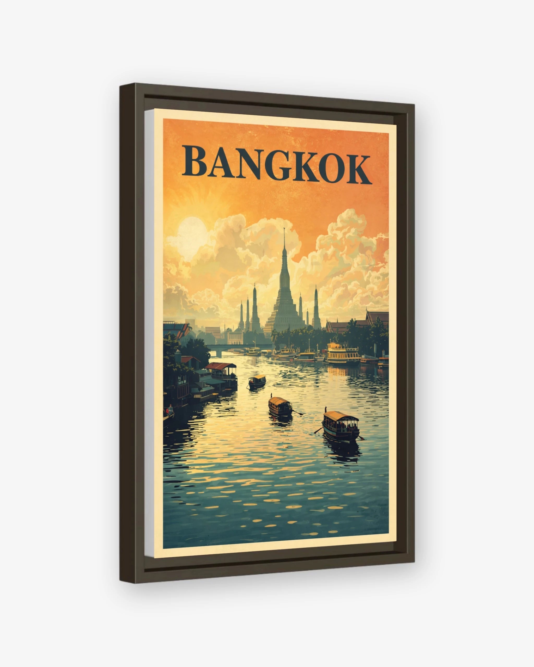 Bangkok travel poster espresso framed canvas