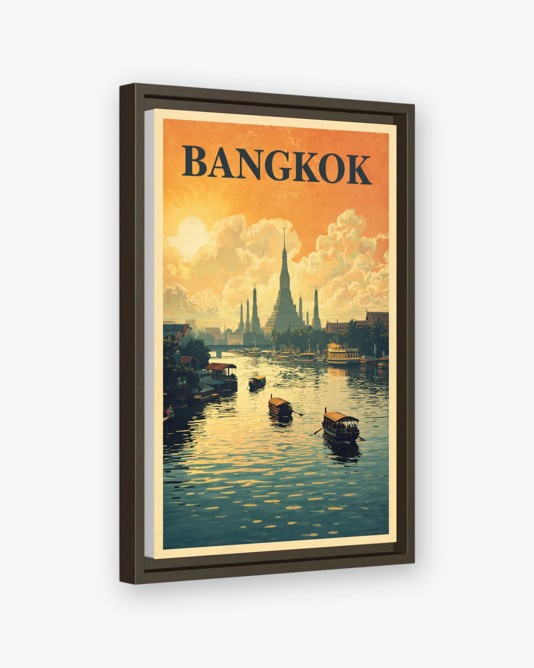 Bangkok travel poster espresso framed canvas