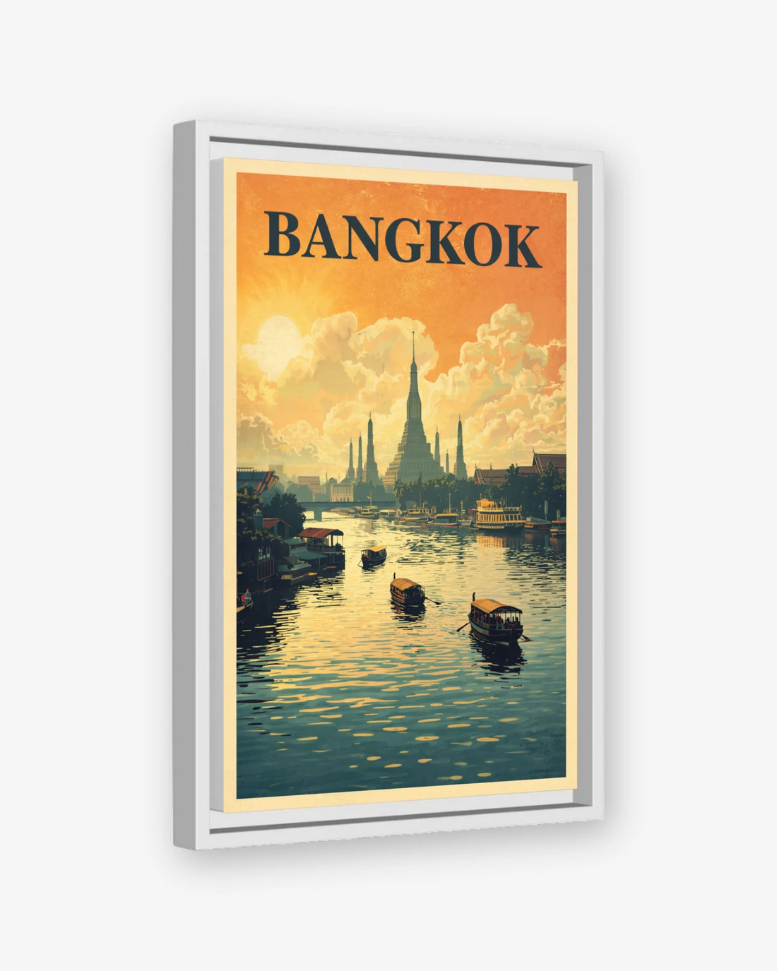 Bangkok travel poster white framed canvas