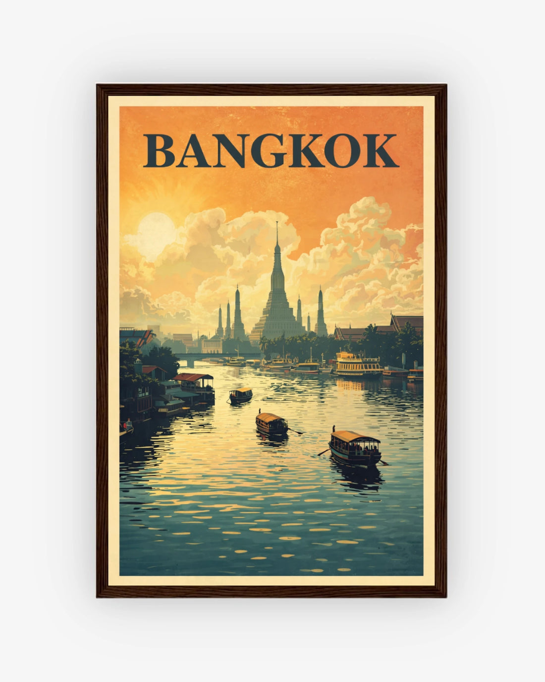 Bangkok travel poster with dark wood frame