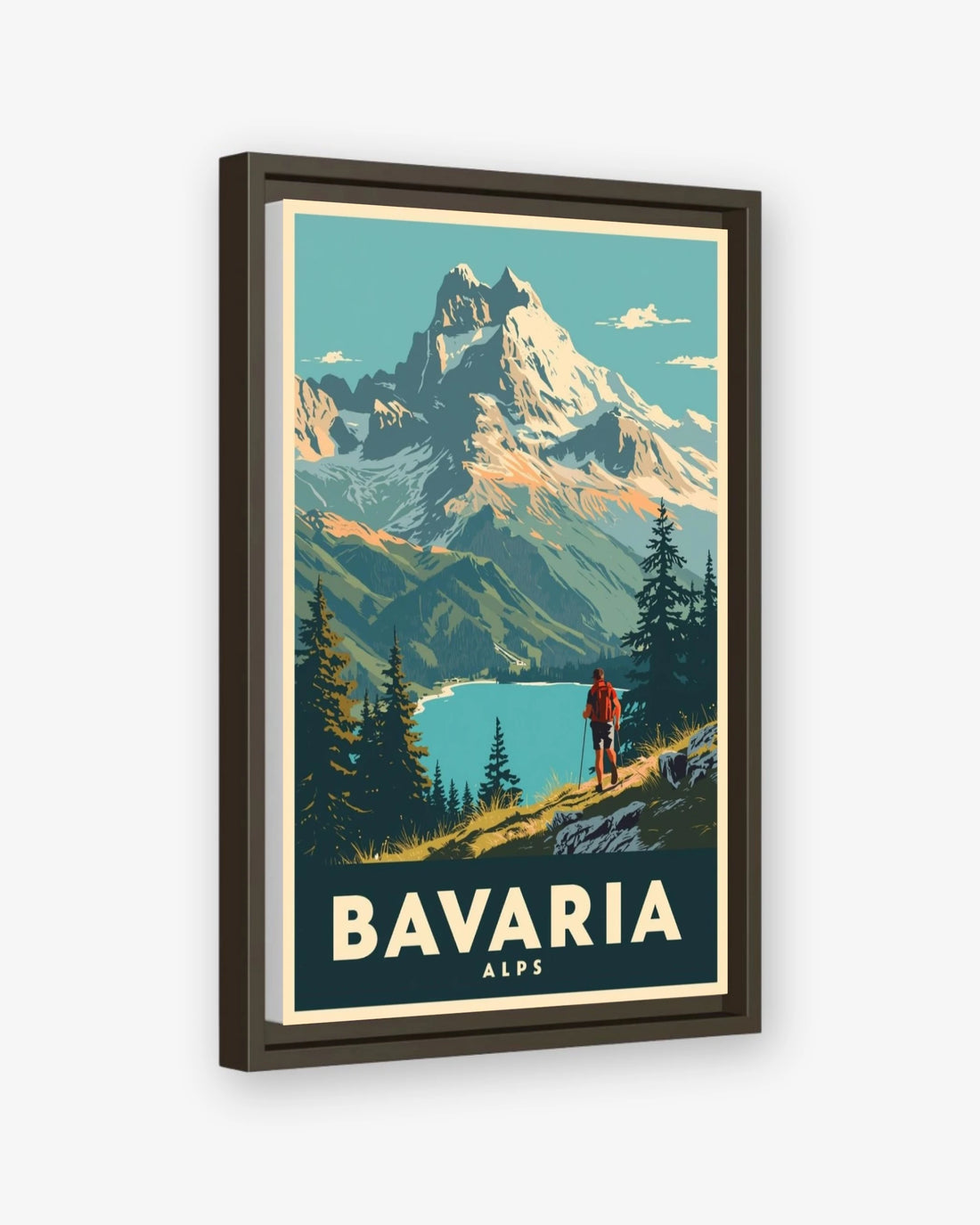 Bavaria Alps travel poster espresso framed canvas