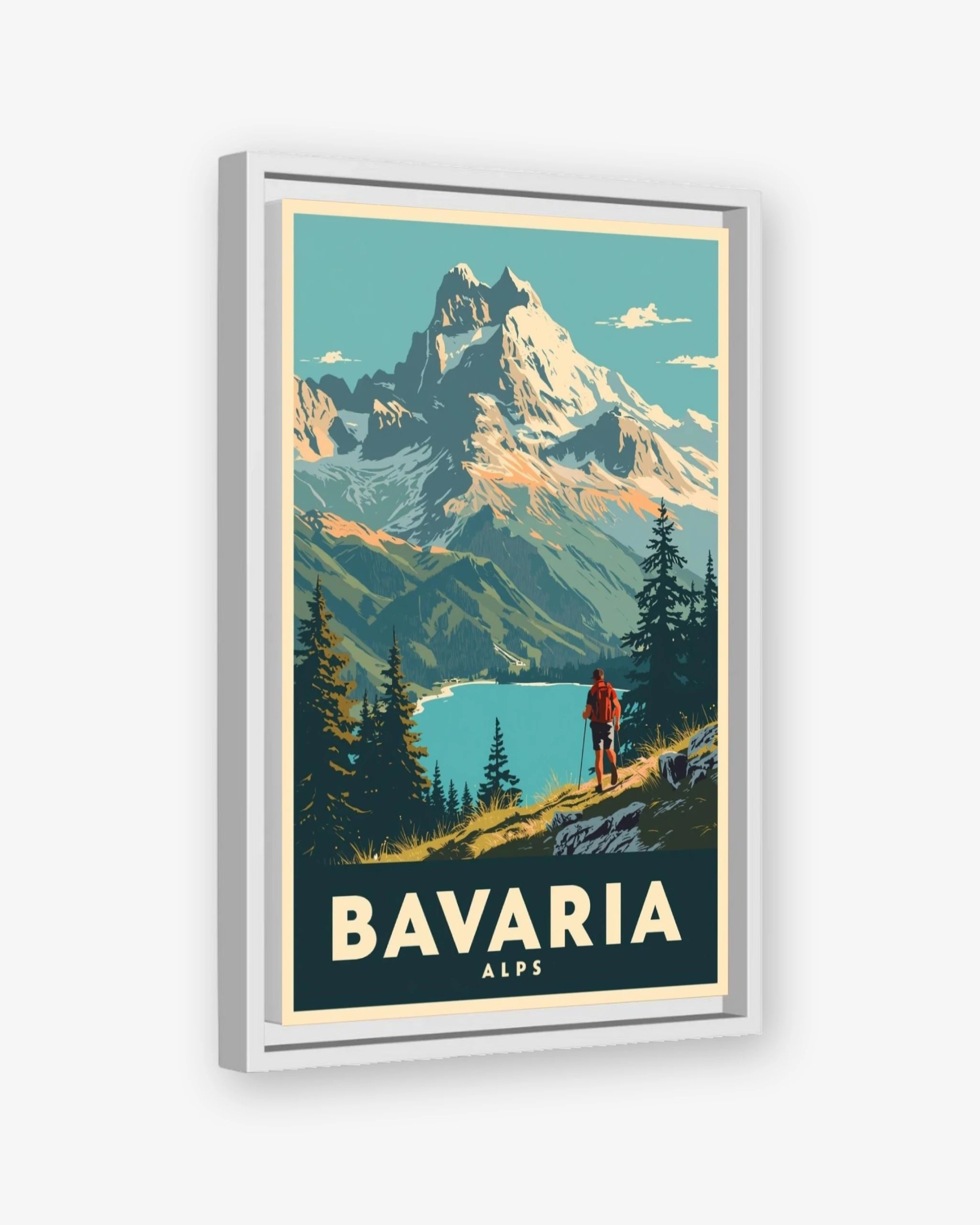 Bavaria Alps travel poster white framed canvas