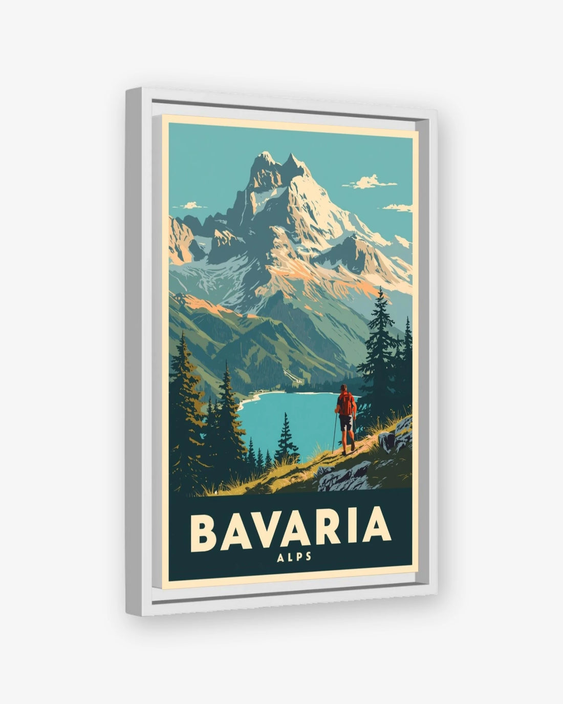 Bavaria Alps travel poster white framed canvas