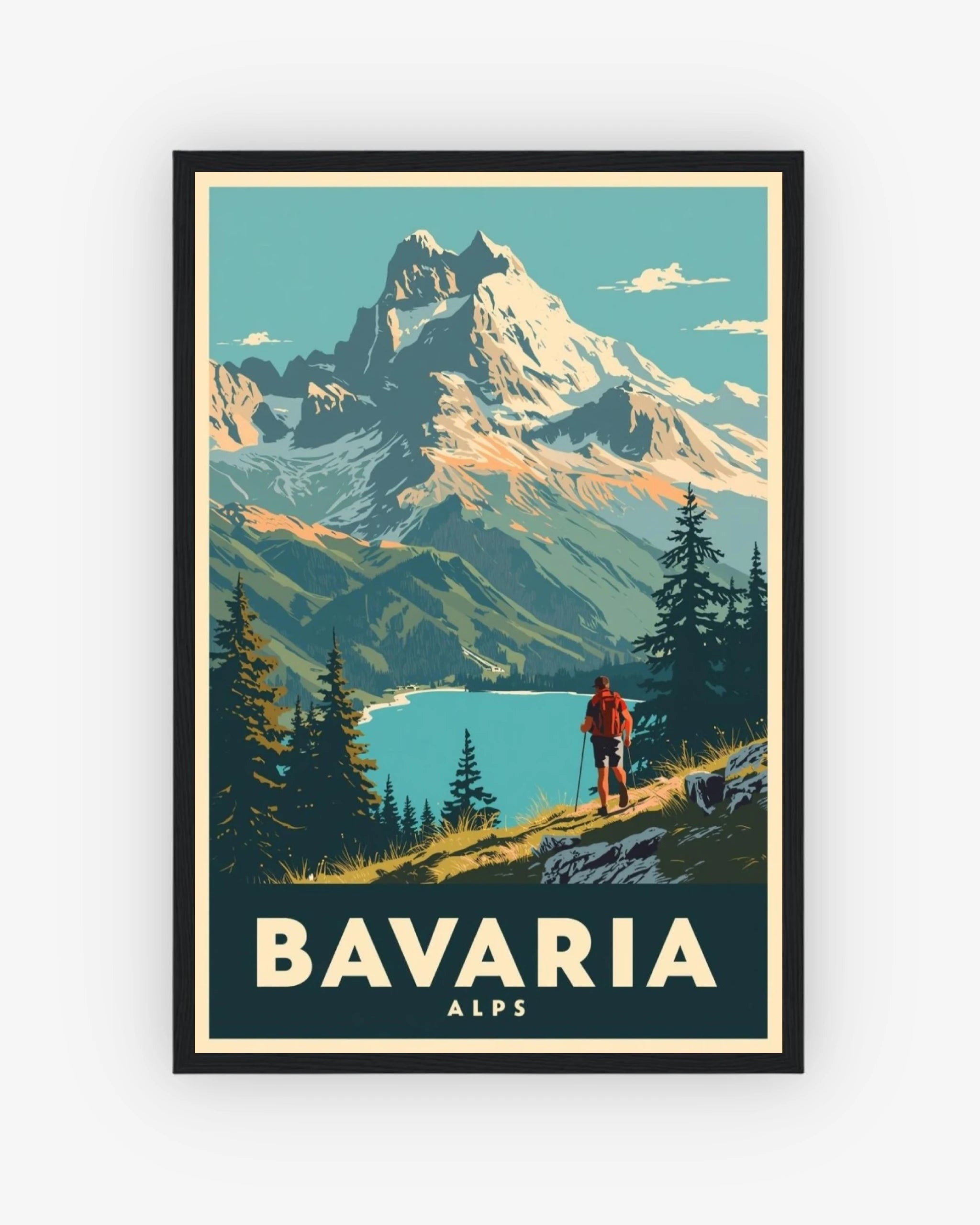 Bavaria Alps travel poster with black frame