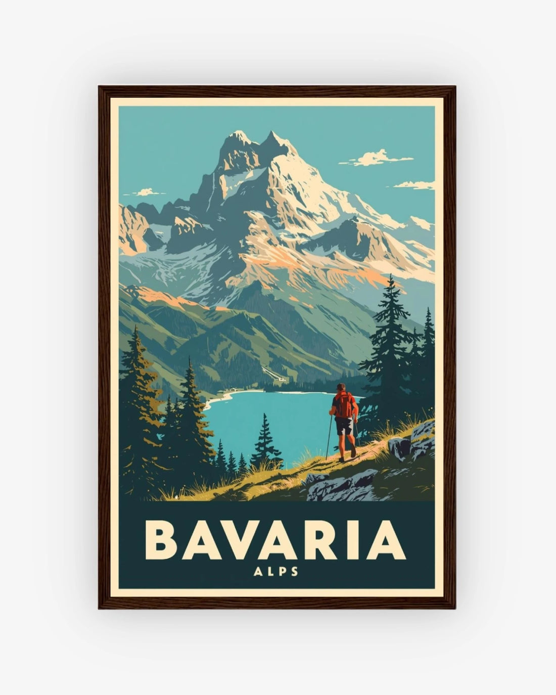 Bavaria Alps travel poster with dark wood frame