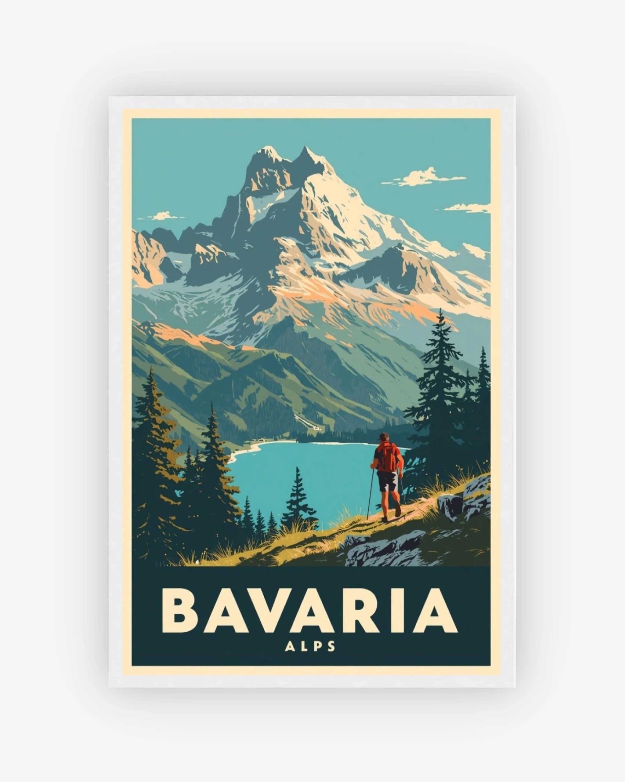 Bavaria Alps travel poster with white frame