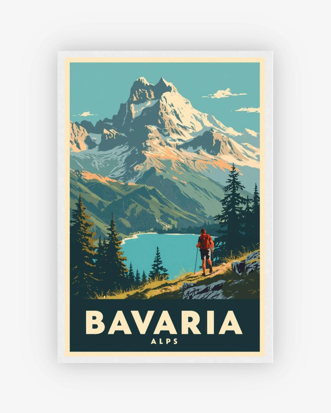 Bavaria Alps travel poster with white frame