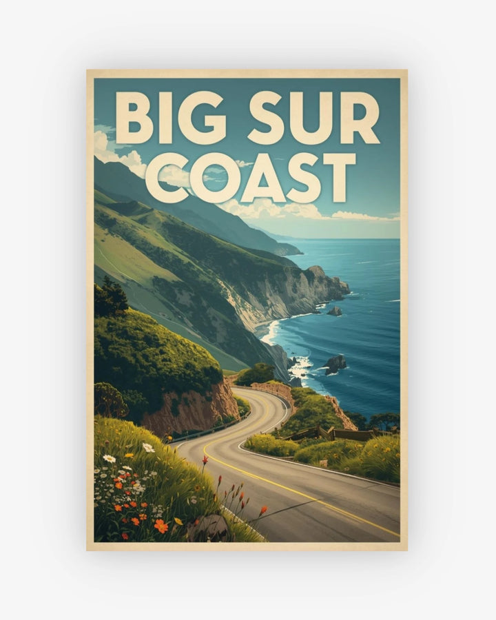 Poster of Big Sur Coast with scenic road and ocean view.