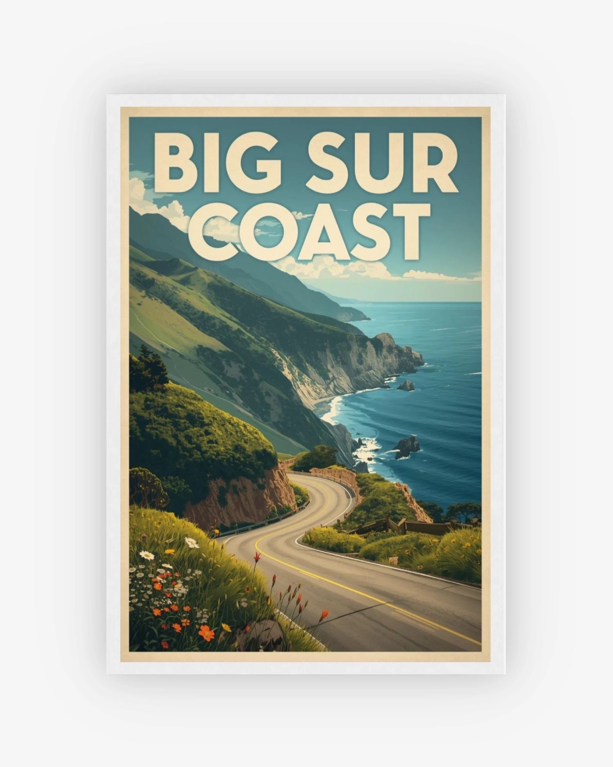 Big Sur Coast travel poster with white frame