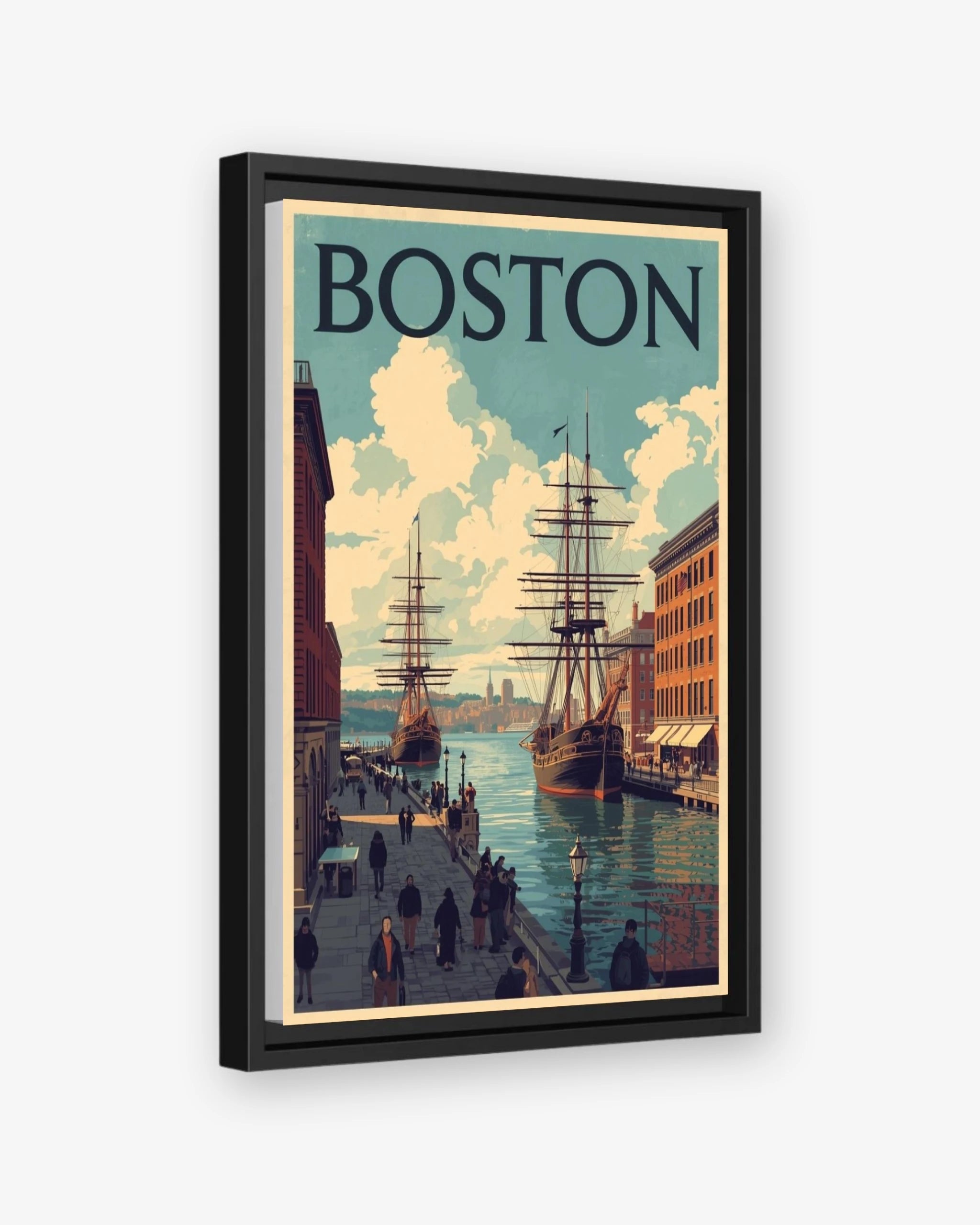 Boston travel poster black framed canvas