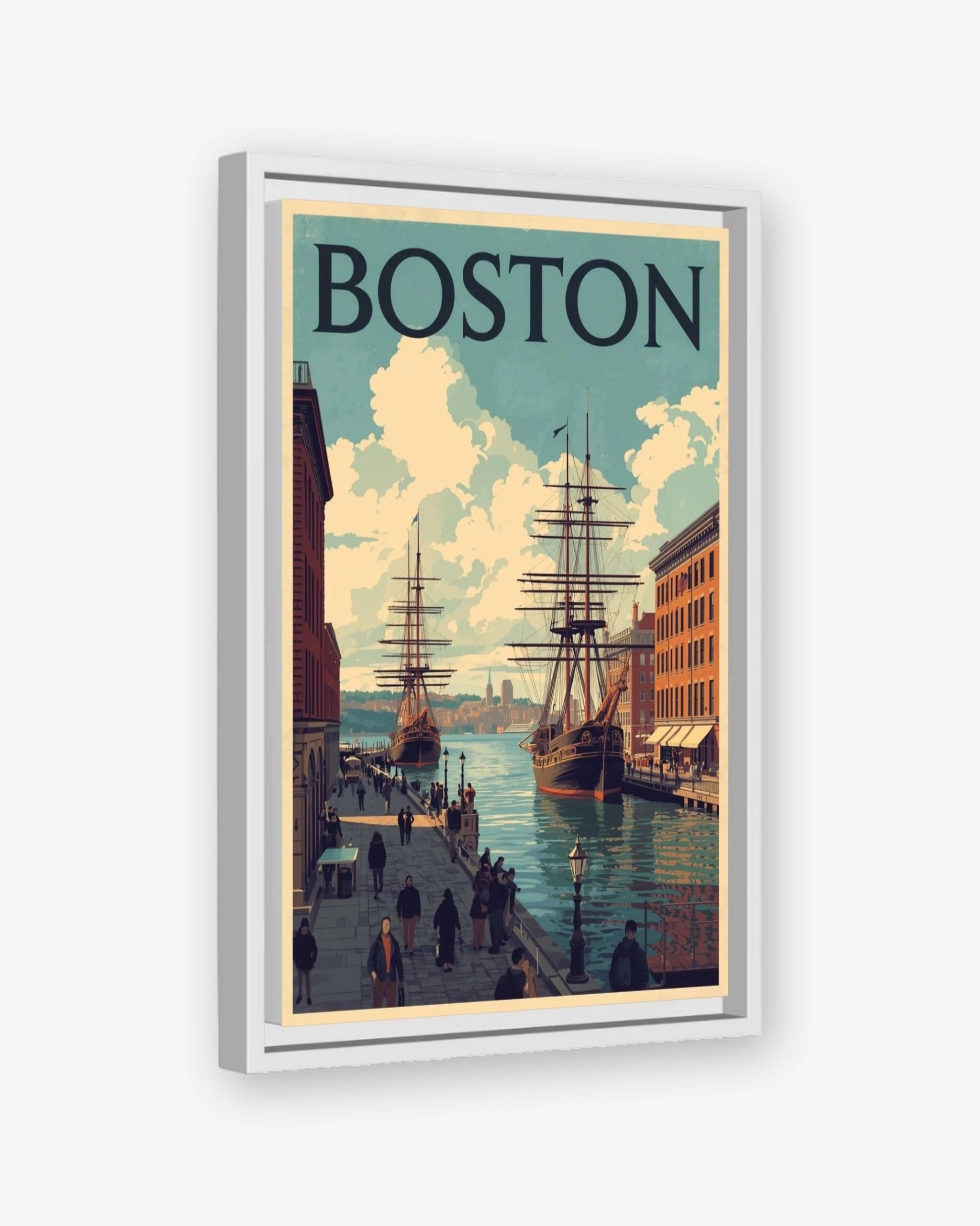 Boston travel poster white framed canvas
