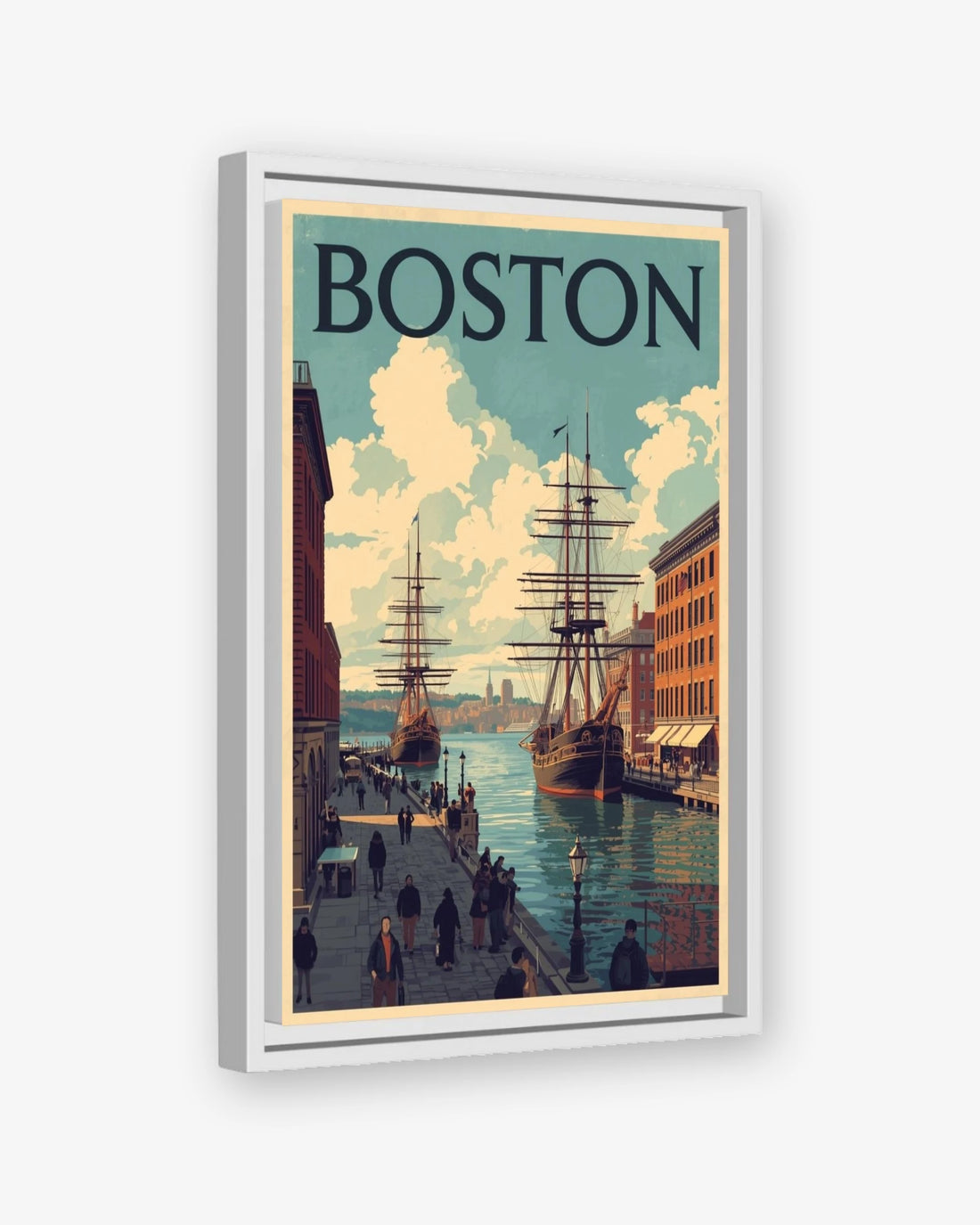 Boston travel poster white framed canvas