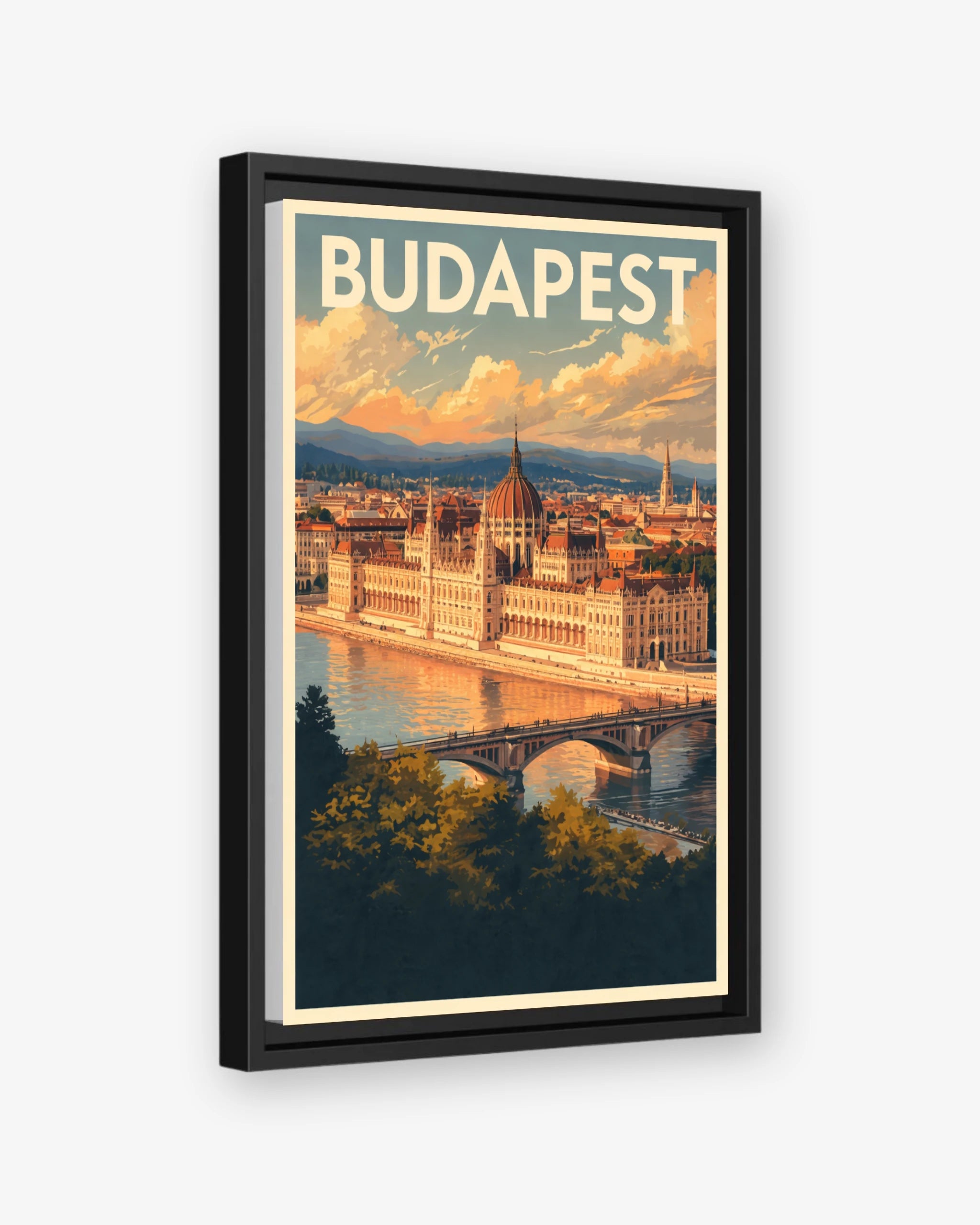 Budapest travel poster black framed canvas