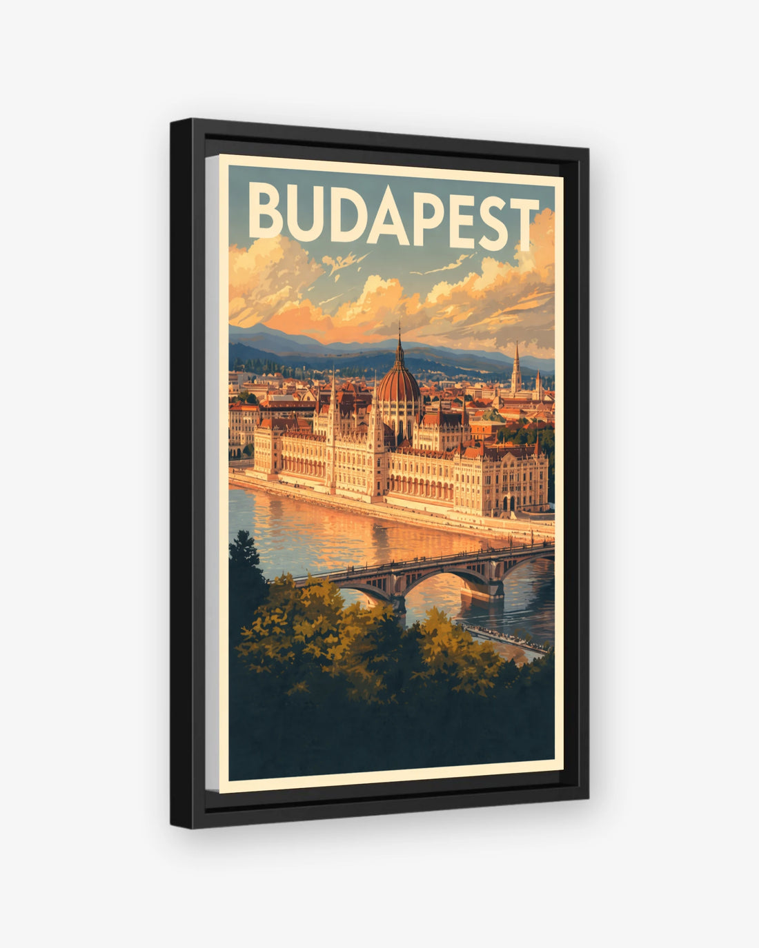 Budapest travel poster black framed canvas