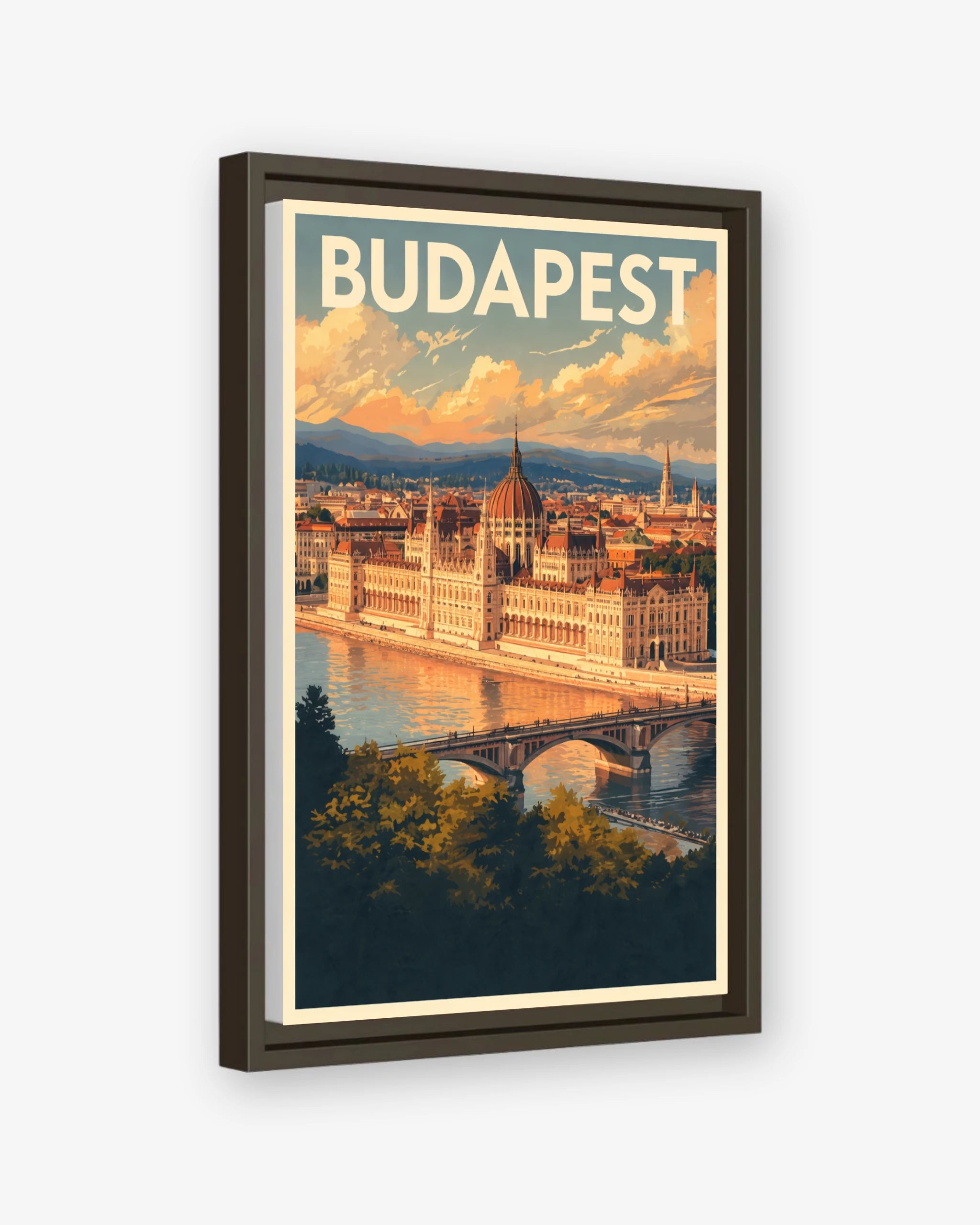 Budapest travel poster espresso framed canvas