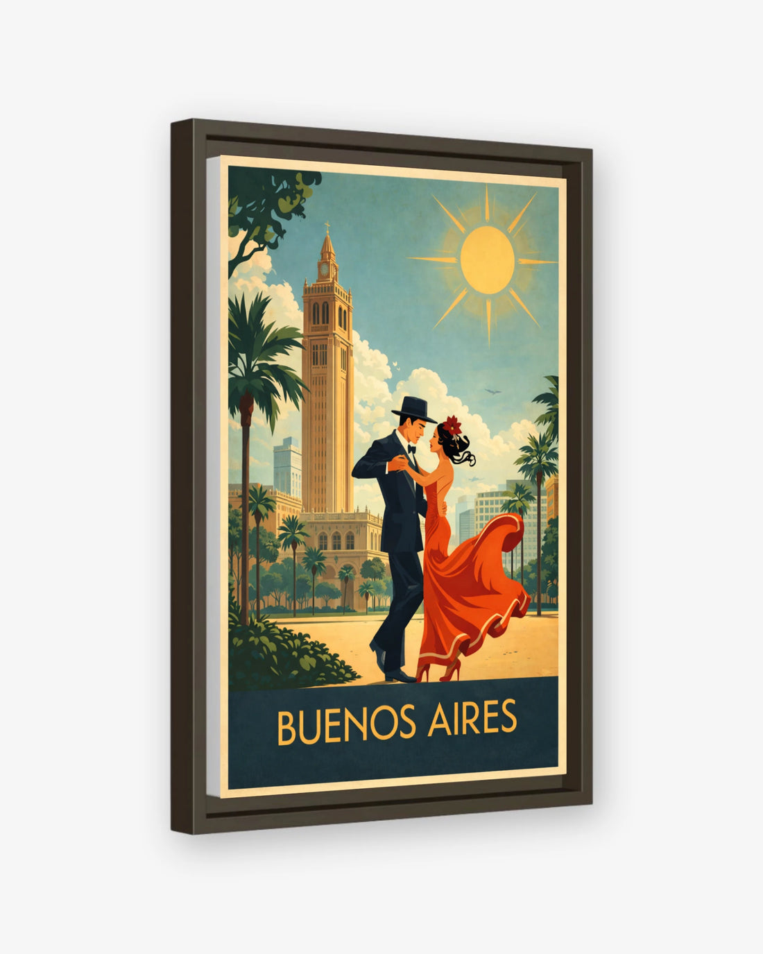 Buenos Aires travel poster espresso framed canvas