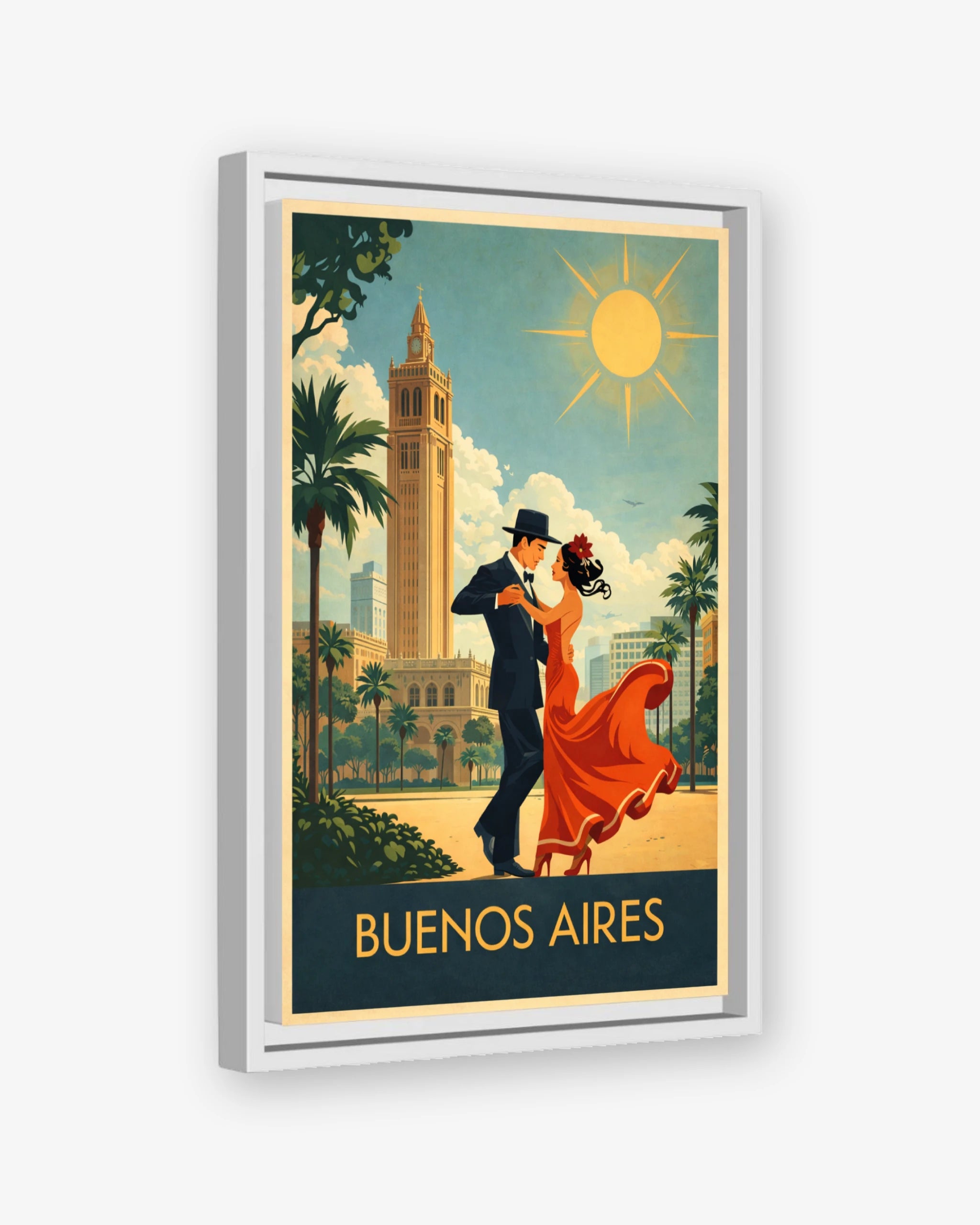 Buenos Aires travel poster white framed canvas