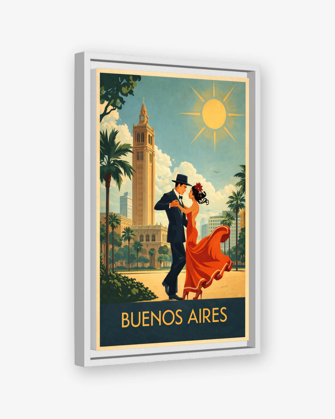 Buenos Aires travel poster white framed canvas