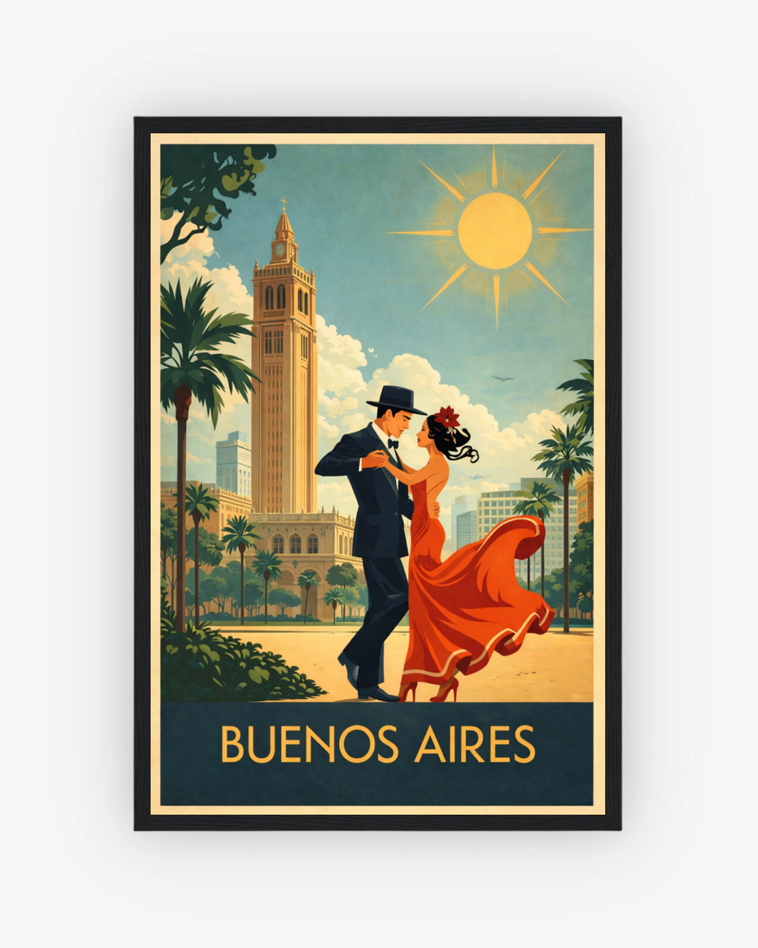 Buenos Aires travel poster with black frame
