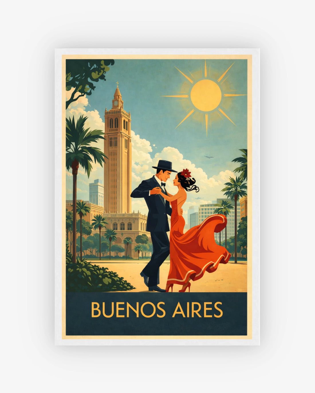 Buenos Aires travel poster with white frame