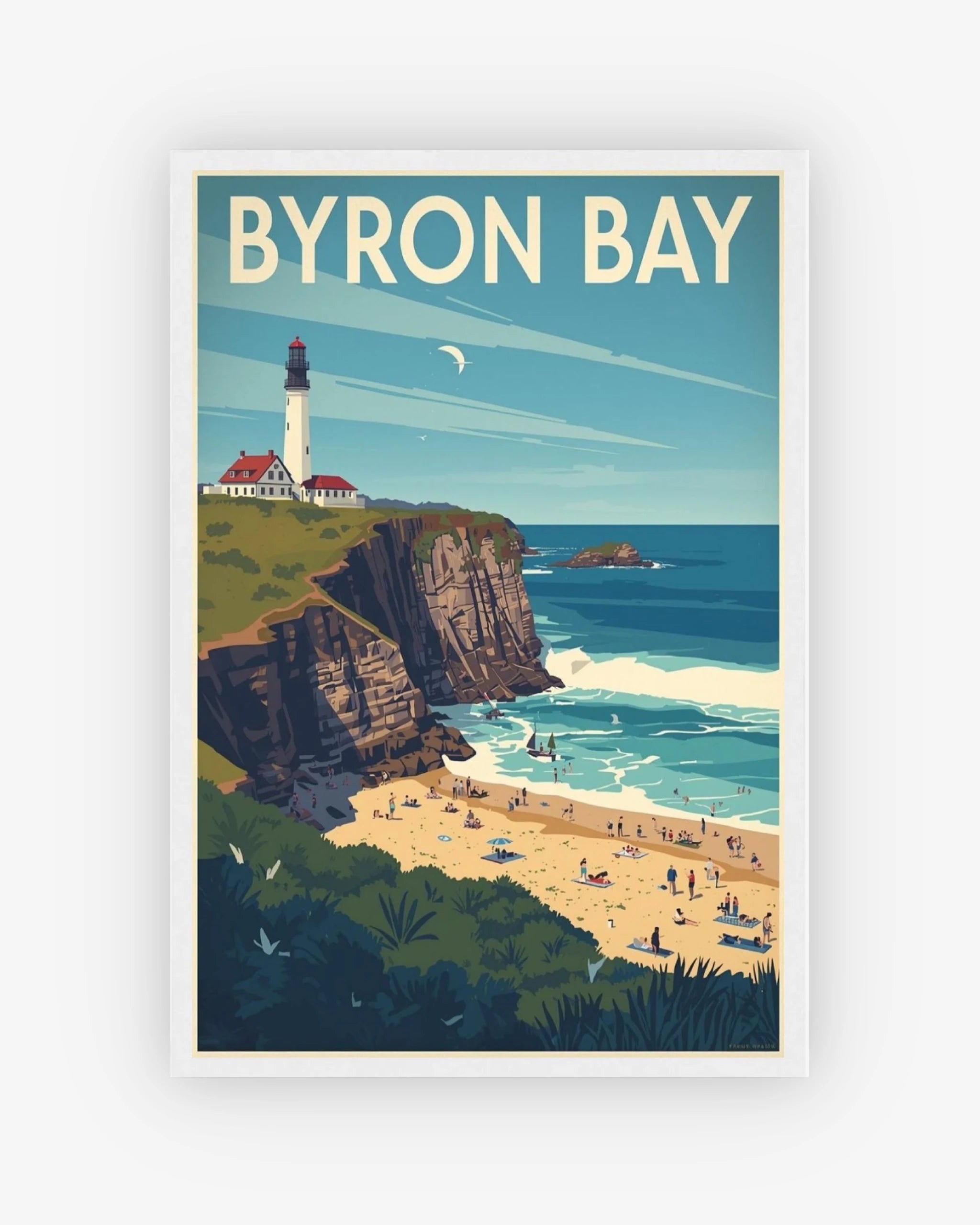 Byron Bay travel poster with white frame