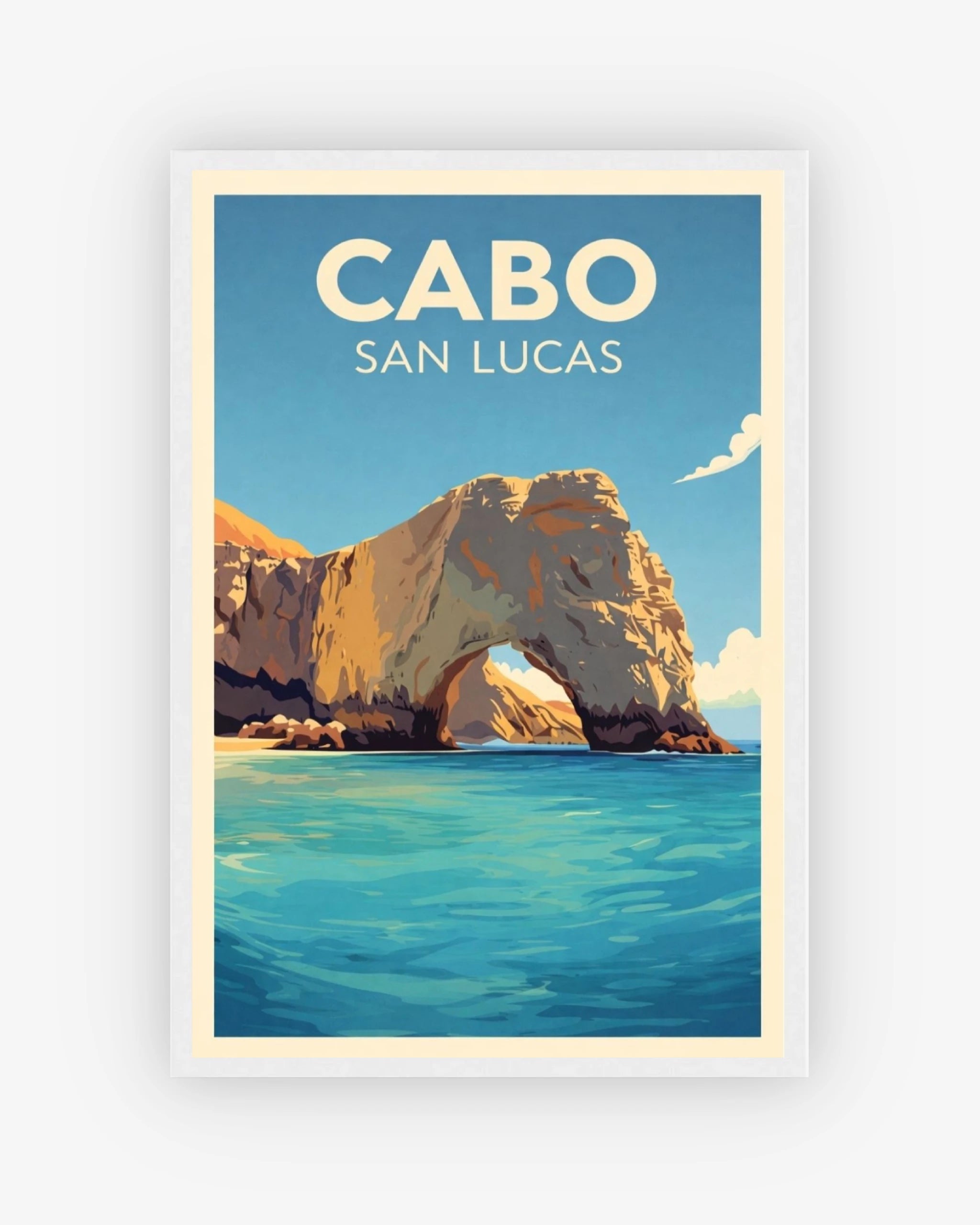 Cabo San Lucas travel poster with white frame