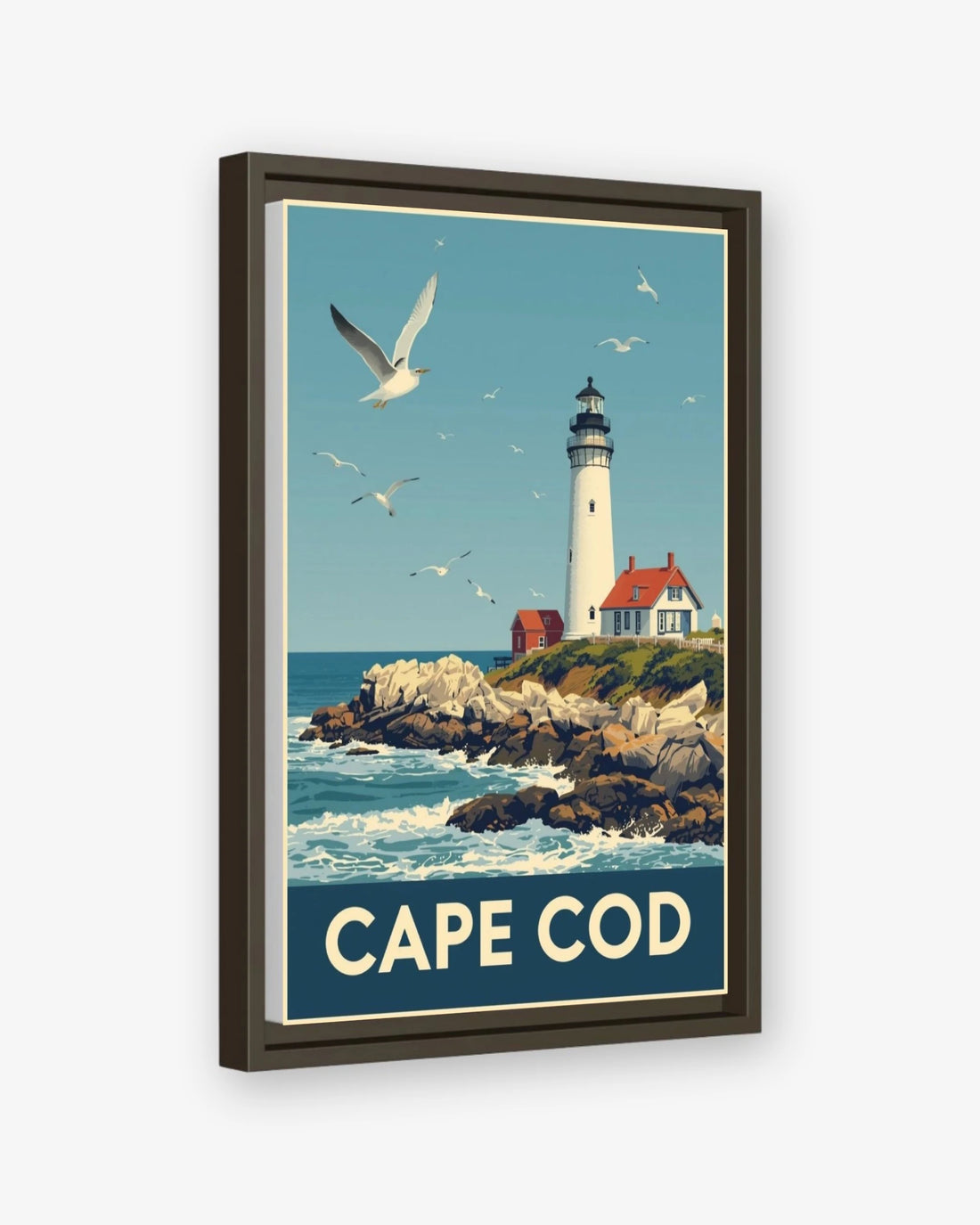 Cape Cod travel poster espresso framed canvas